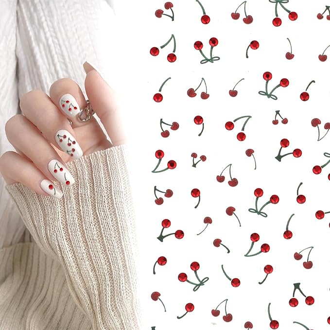 🍒 5D Cherry Nail Stickers: Cute Cherry Nail Art Inspo!