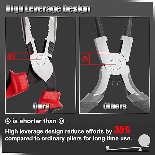 Miniatura 3 de Alicates de punta larga de alto apalancamiento con cabeza en ángulo, cortador de alambre de 8 pulgadas, alicates de precisión multifunción de alta