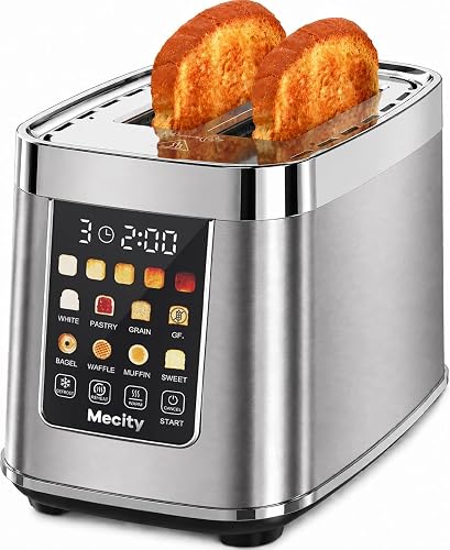 Motorized Toaster 2 Slice with Touch Screen, Stainless Steel Smart Toaster, 8 Bread Types, 5 Shade Levels, 1200W High Power, Keep Warm Mode, Reheat Defrost Functions, 120V