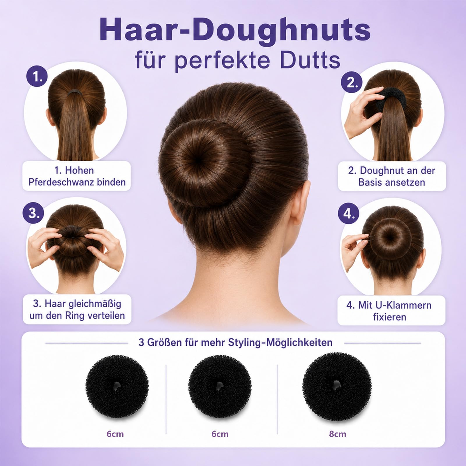 66-teiliges Frisurenhilfe Set, Flechthilfe Haare,Hochsteckfrisuren Zubehör, DIY Haarstyling Set für Zöpfe Dutt und Pferdeschwanz, inkl. Duttkissen, Haarnadeln, Schwarz