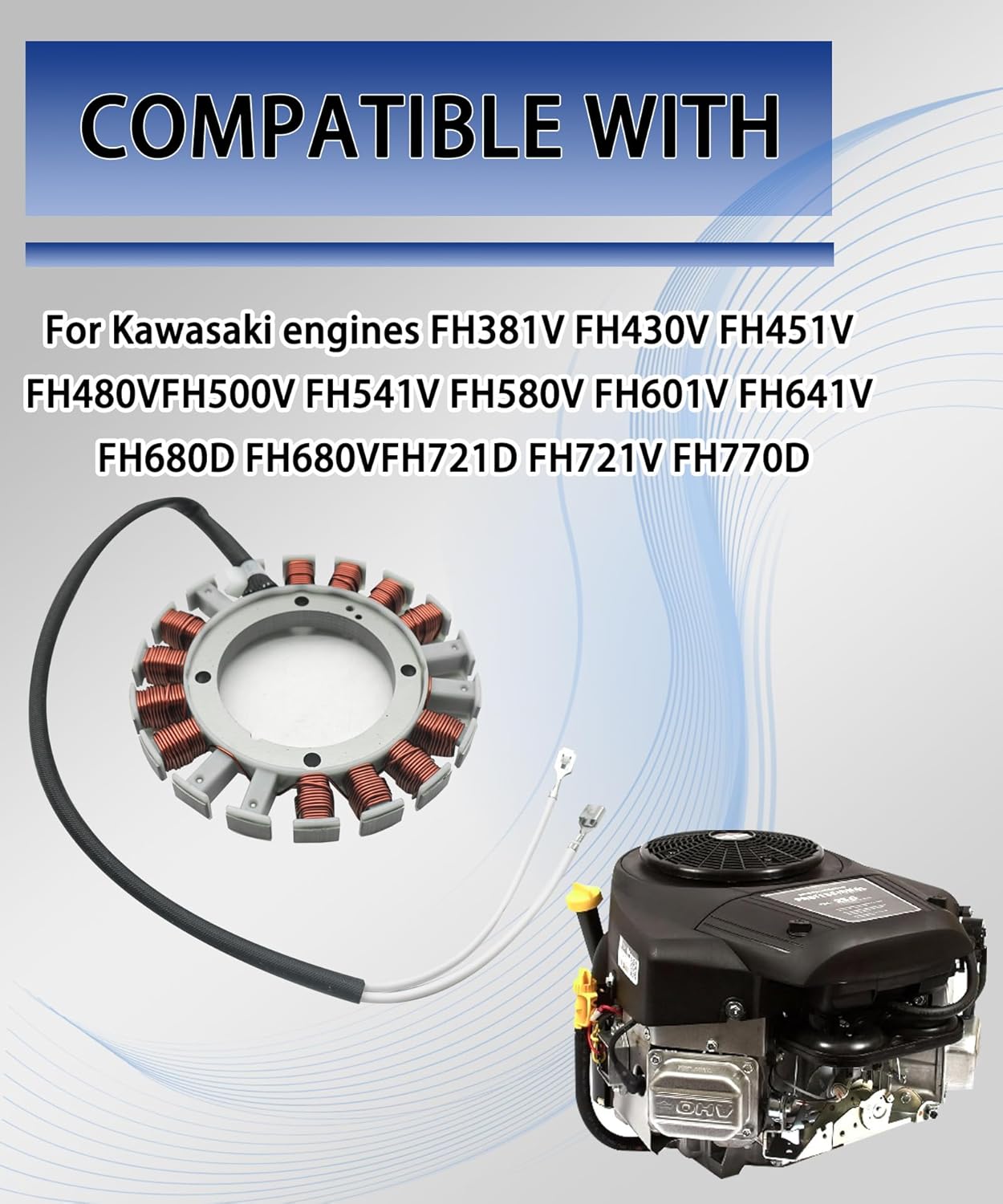 59031-7009 Ignition Charging Coil Stator Fit for Kawasaki Engine FH381V FH430V FH451V FH480V FH500V FH541V FH580V FH601V FH641V FH680D FH680V FH721D FH721V FH770D Series,Replace 59031-7001 59031-7014