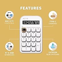 Vista 5 de AZIO IZO Calculadora mecánica inalámbrica y teclado numérico (Blanco/Oro) - Bluetooth 5.0 y USB, interruptor mecánico Gateron-Azul, 9 modos