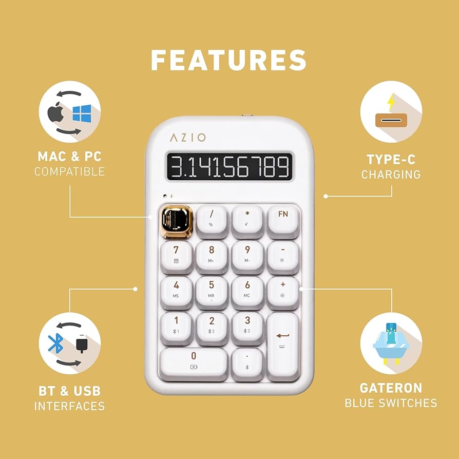 【極美品】AZIO Izo テンキー 電卓 青軸 ホワイトブロッサム　82-4 AZIO IZO Numpad / Calculator (Blue Switch) - AZIO Corporation