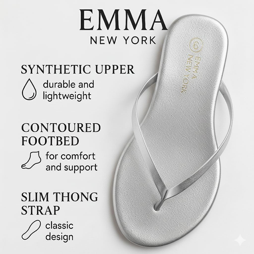 Summer Sandals Flip Flops for Women Vegan Leather Thong Trendy 2025 Dressy Cute Silver - Image 4