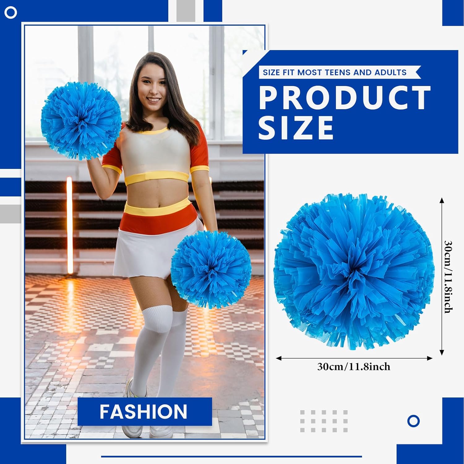Cheerleader Pom Poms 24 Pack Sports Dance Cheering Plastic Metallic Cheerleading Pom Poms for Kids Adults-Palm Style