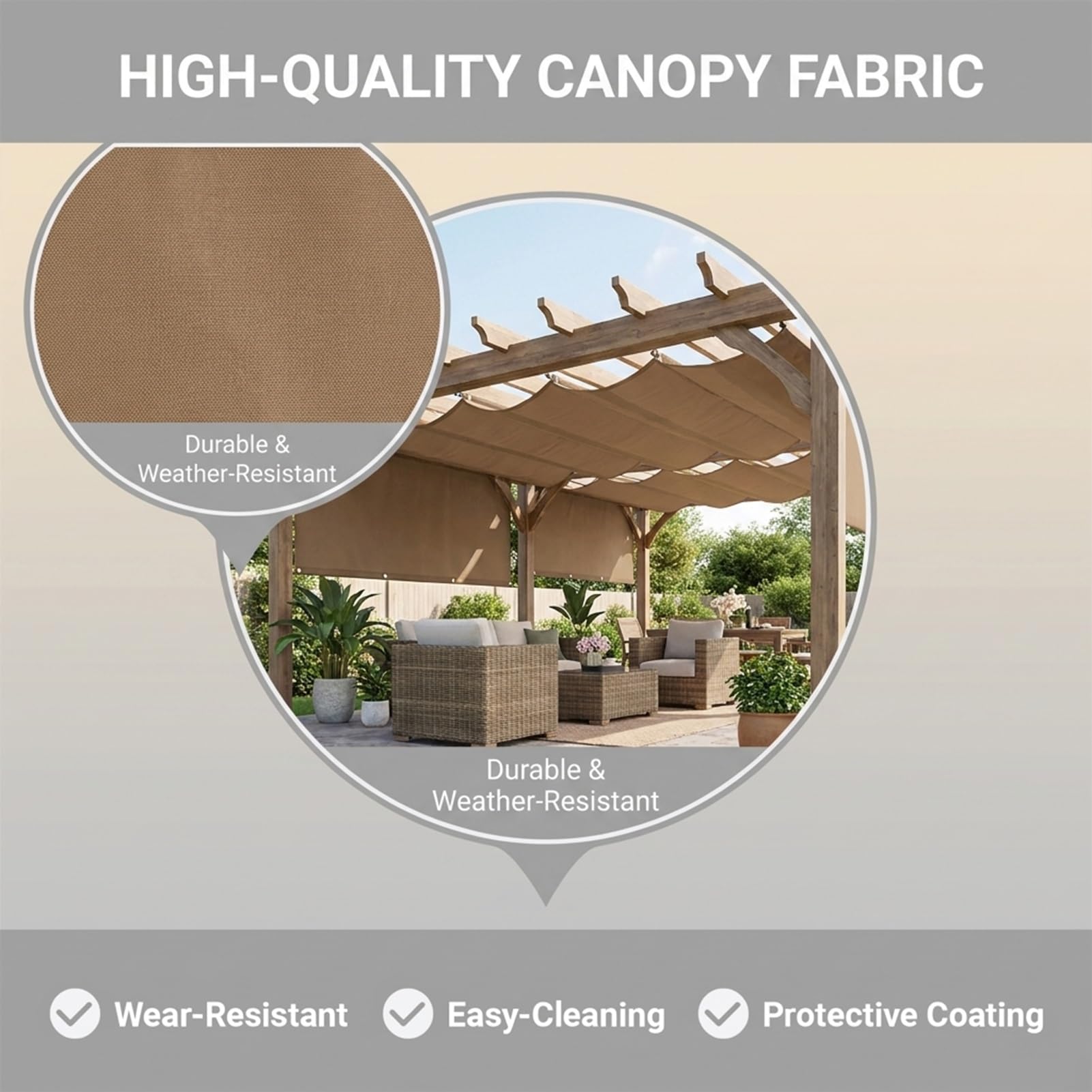 Einziehbare Welle Sonnensegel 150 x 300 cm HDPE Verstellbar Schattenabdeckung Uv-Schutz & Reißfest für Markise Terrasse Deck Hof Veranda Pavillon, Hellgrau