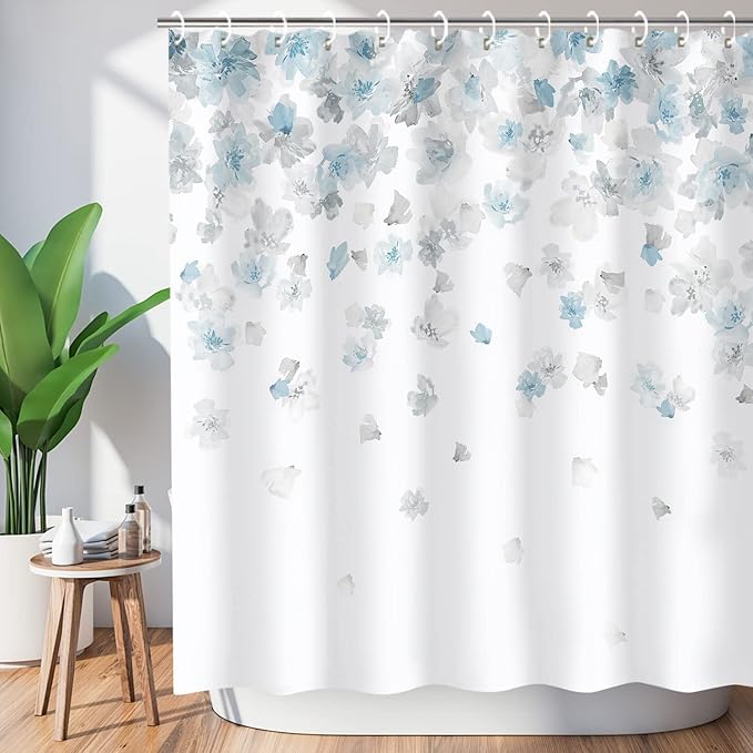 Amazon.com: LIVILAN Floral Shower Curtain, Blue and Gray Shower Curtain ...