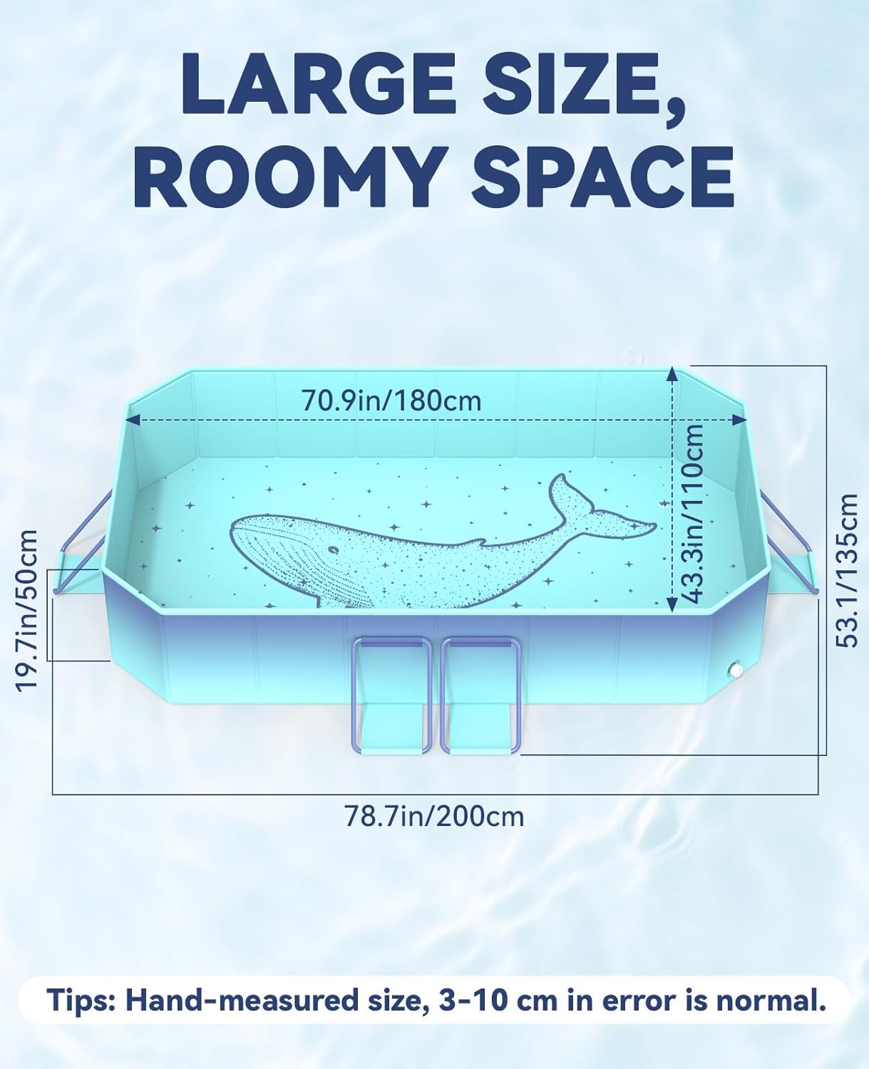 HeySplash Foldable Pool, Non-Inflatable Swimming Pool with Rigid Puncture-Proof Hard Composite Board, Kiddie Pool Outdoor Pool, Adults & Kids Pool for Backyard Garden Dog Pool 78"×53"×19", Blue Whale