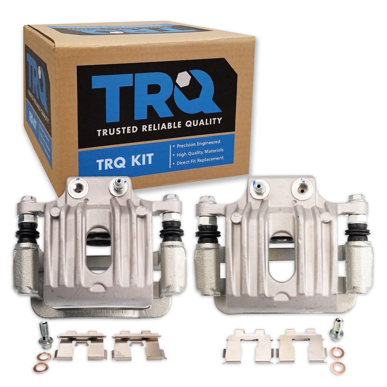 TRQ Rear Brake Caliper Set Zinc Coated Hardware Brackets