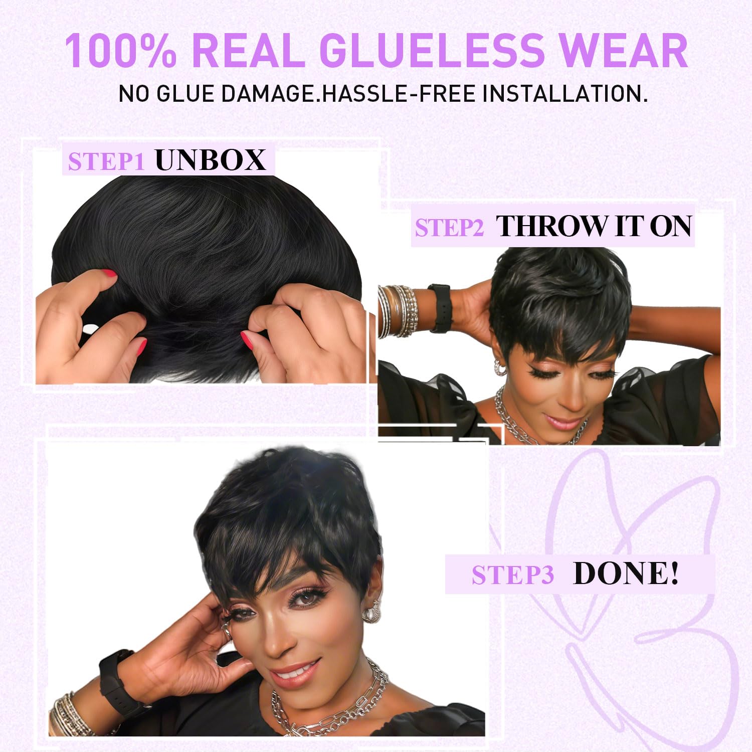 Pink Planet Human Hair Pixie Cut Wig for Black Women