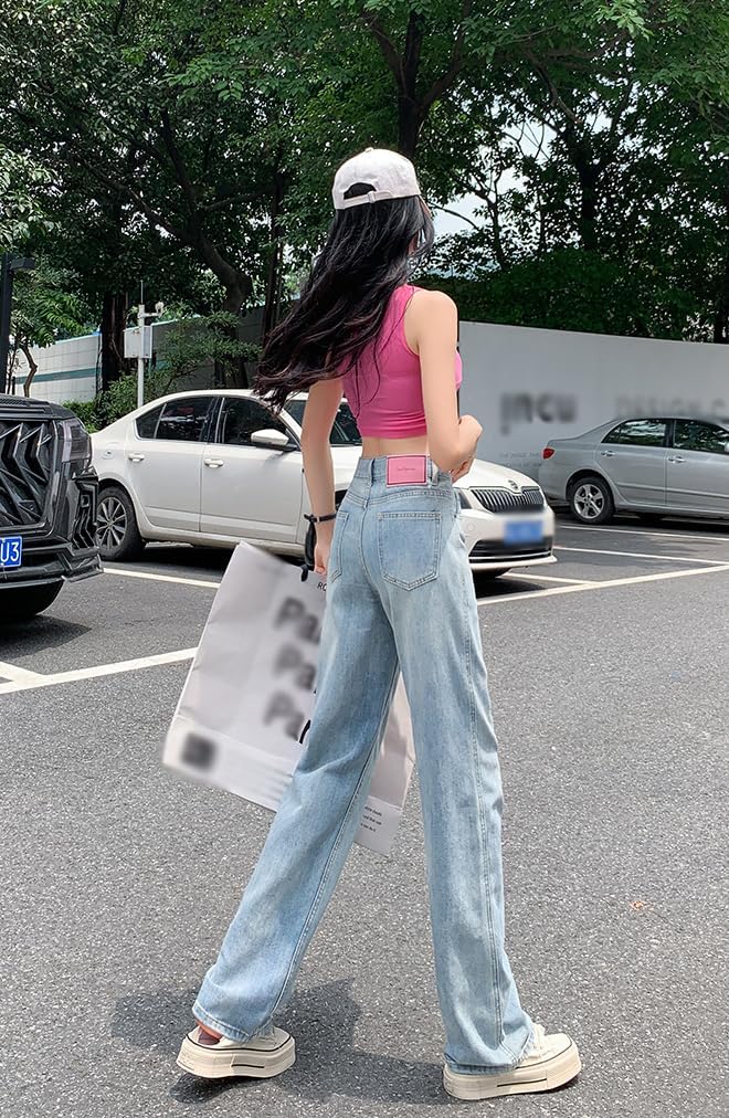 [cnstone] ワイドデニムパンツ レディース ハイウエスト ストレートジーンズ ゆったりシルエット 体型カバー パンツ カジュ