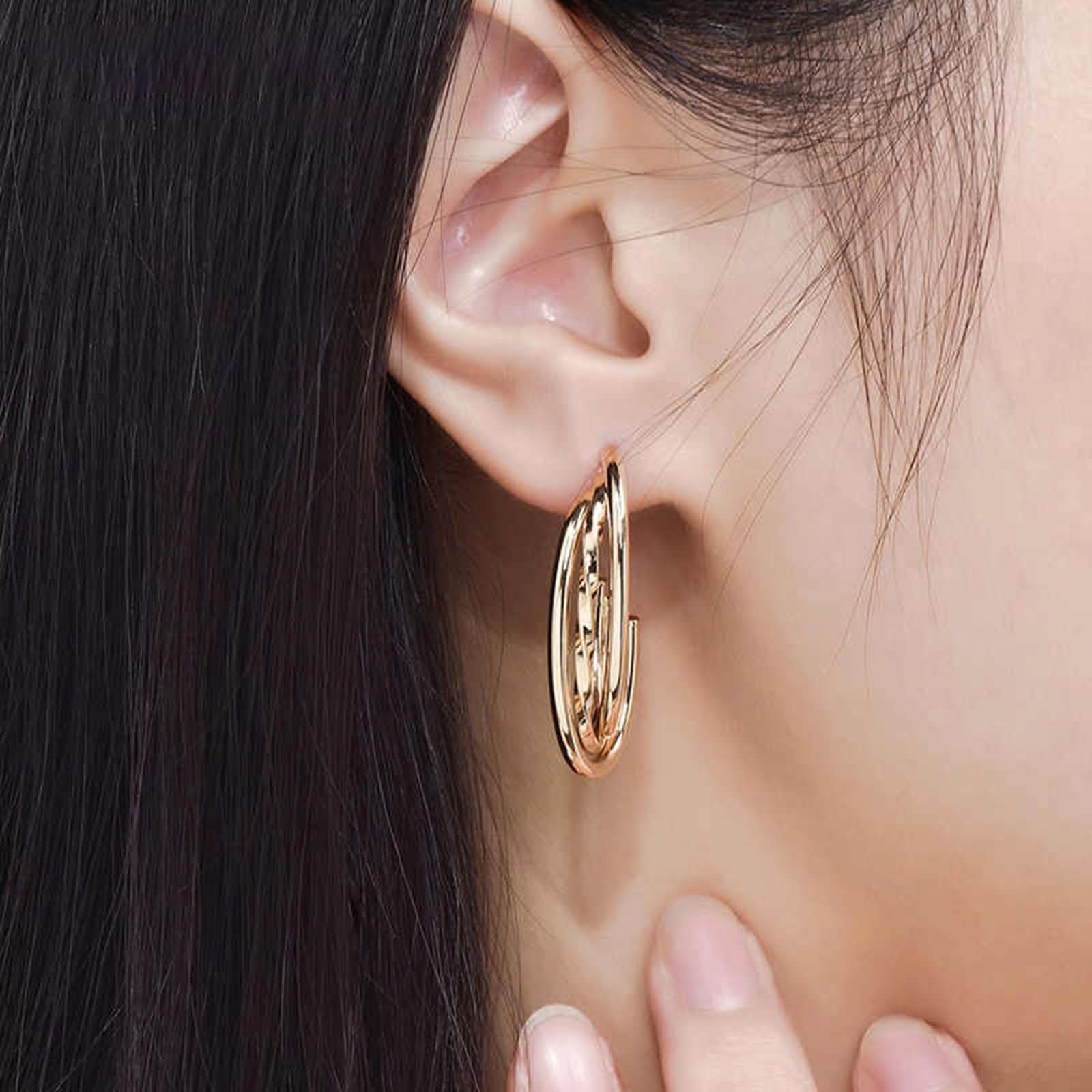Ohrringe 9K / 14K / 18K Gelbgold Damen, "C" Form, Durchzieher Damen Ohrringe Gold