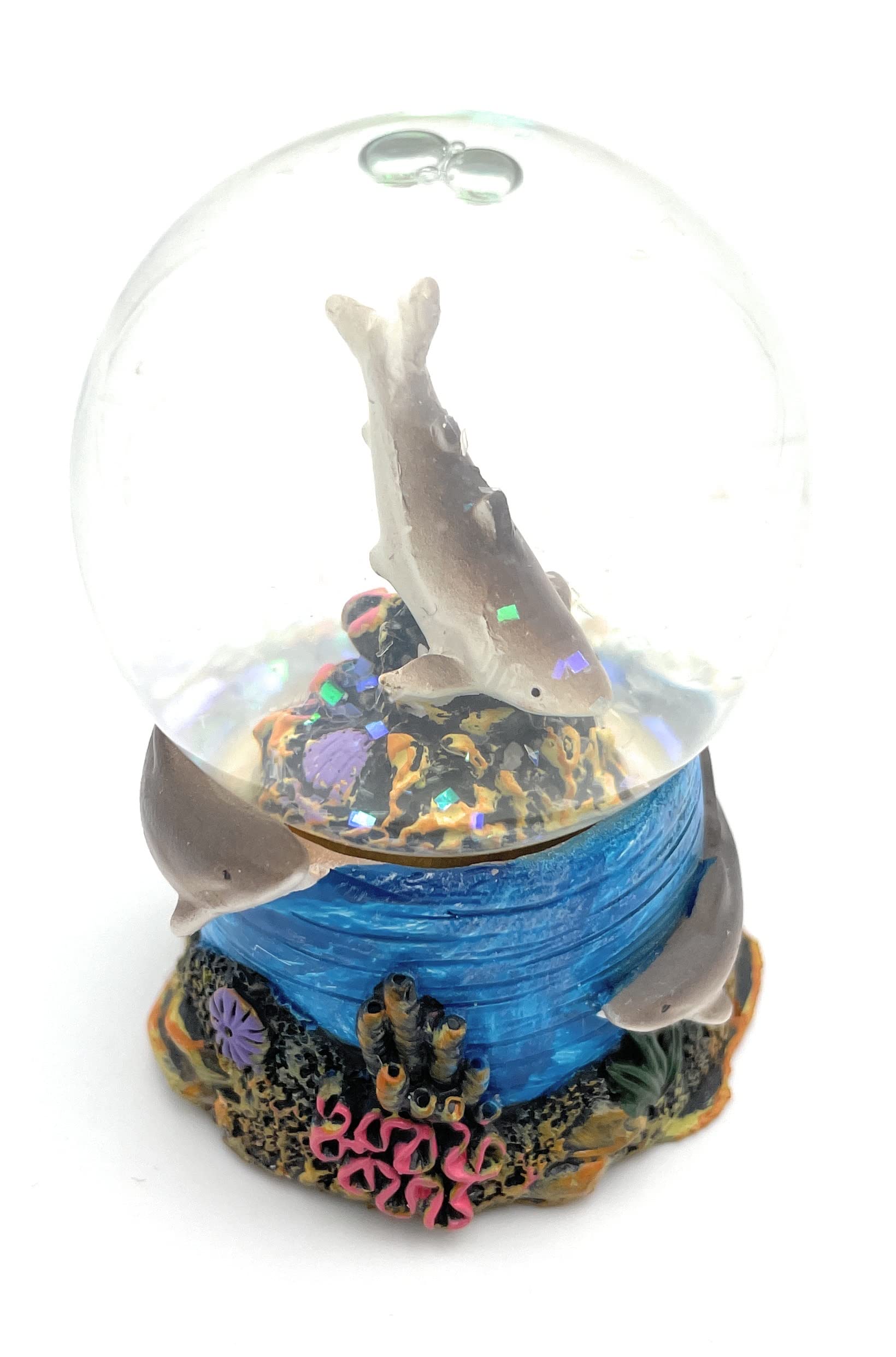 Onwomania White Shark Animal Fish Dangerous Height 6.5 cm Snow Globe Glitter Ball Shake Ball Multicoloured