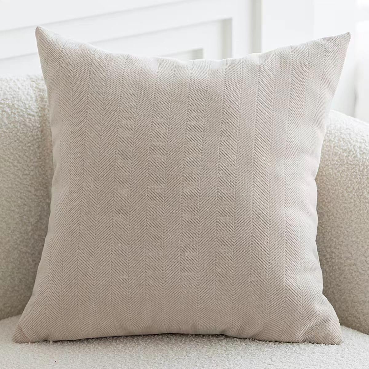 EMCOMS Set Of 2 Chenille Square Throw Pillow Case 45x45cm 18x19 inch Decorative Cushion Covers with Invisible Zipper for Sofa Bedroom Pillowcases Home Decor Beige