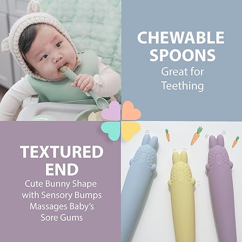 Miniatura 6 de Cucharas de silicona para alimentación para bebés, primera etapa, utensilios flexibles para el destete de bebés y padres y bebés, autoalimentación y