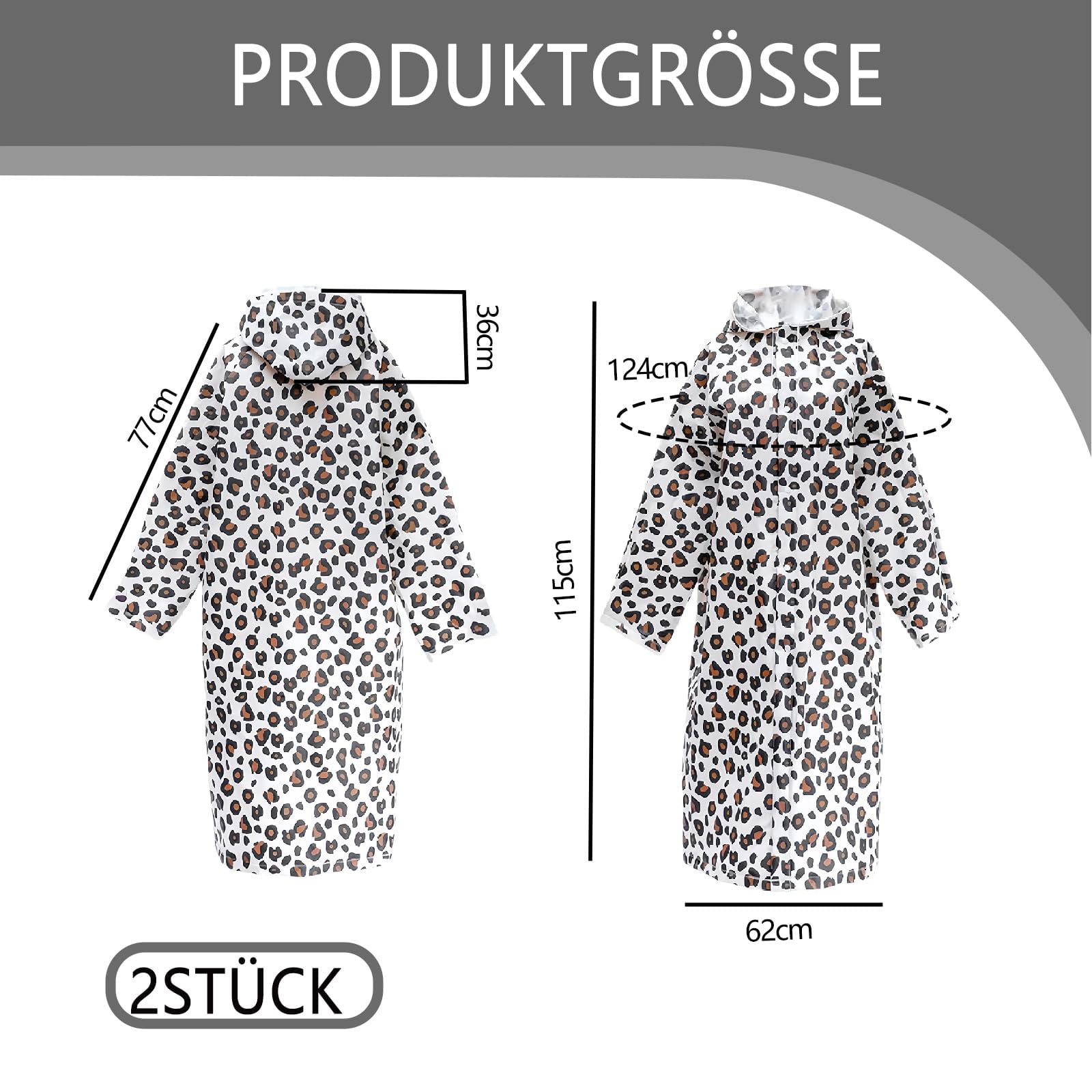 2 Stück Regenponcho, Regenjacke Damen Wasserdicht, Regenjacke Herren Leopardmuster Durchsichtiger Regenponcho, Regen Zubehör Für Wandern Radfahren Camping Reisen