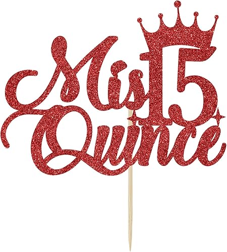 Miniatura 2 de Mis Quince 15 - Decoración para tartas de cumpleaños de 15 años, decoración de cumpleaños de 15 años, purpurina roja