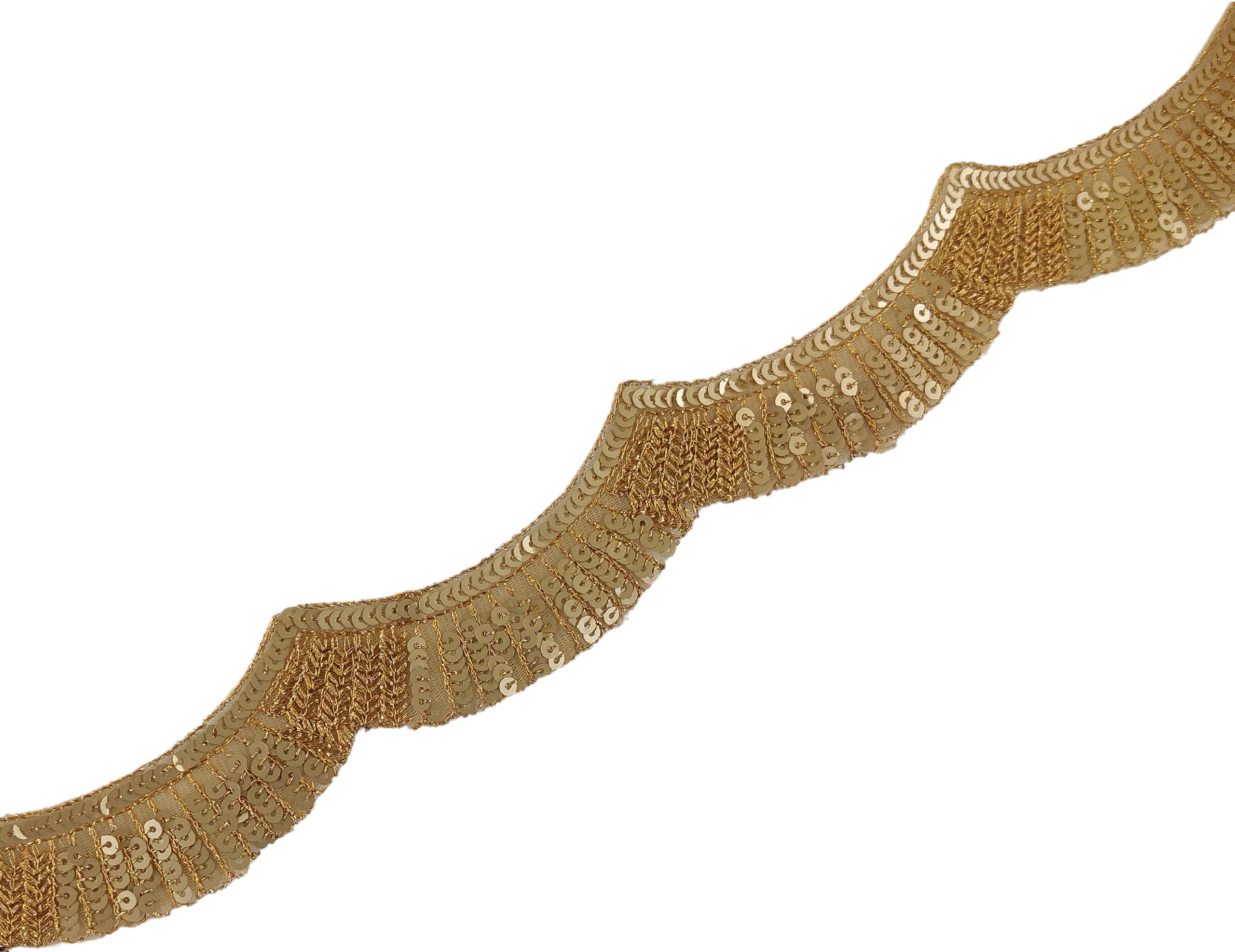 Embroidered Indian Trim - Gold Sequence Lace - 3 Yards - by Craftbot