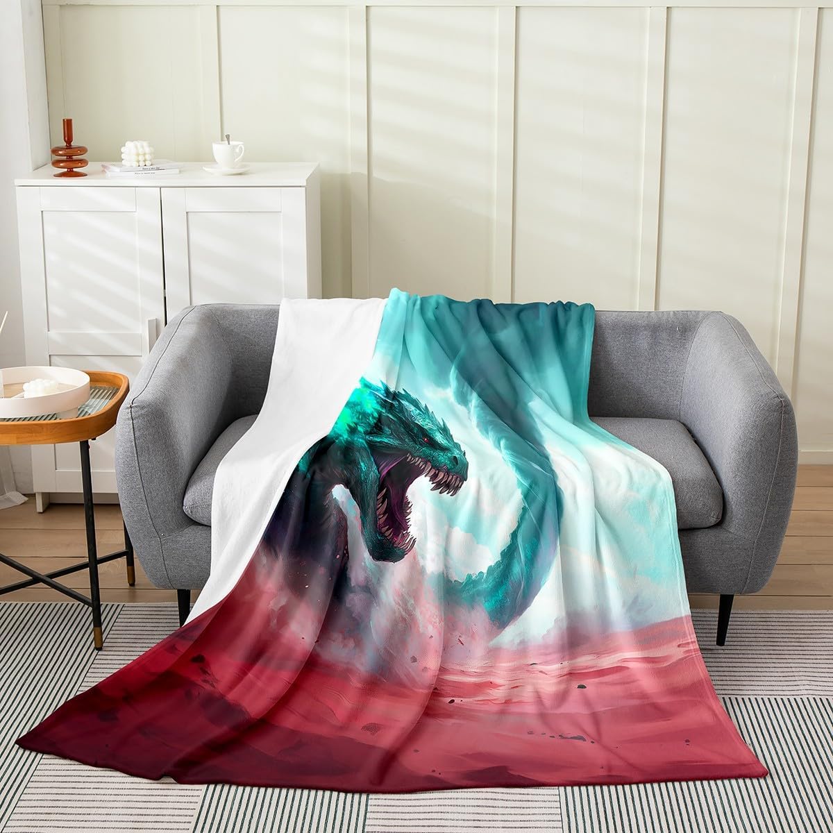 Erosebridal Western Dragon Blanket,Fantasy Dragon Throw Blanket,Mysterious Magical Animals Fleece Blanket,Ancient Wildlife Fuzzy Blanket Queen 90X90