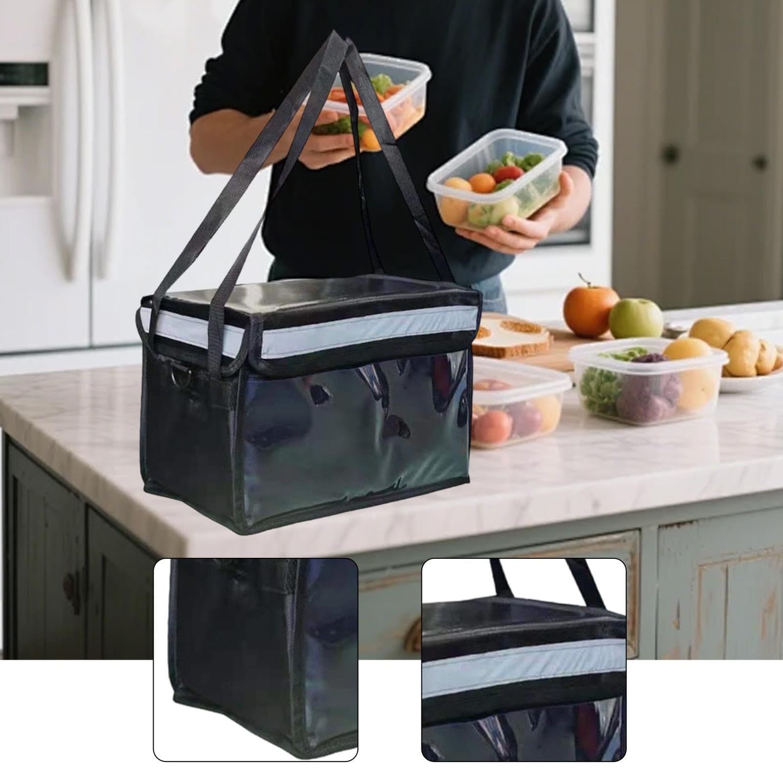 perfk Borsa termica per la consegna di cibo con supporto inferiore, multiuso, robusta, professionale, borsa termica per, per catering