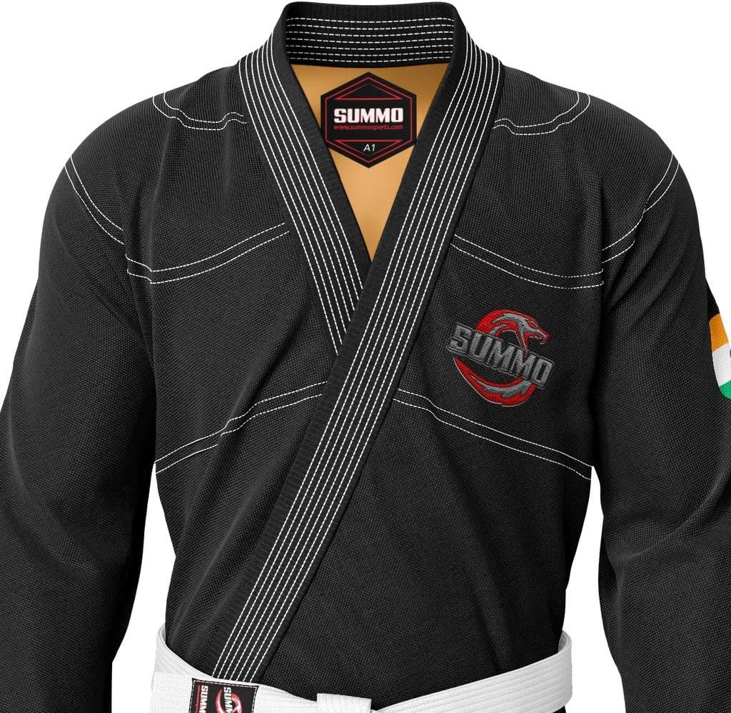Premium Indian Black Sublimation Brazilian Pearl Weave Jiu Jitsu Gi - Built in Rash Guard - with Rash Guard Lining (BJJ GI)