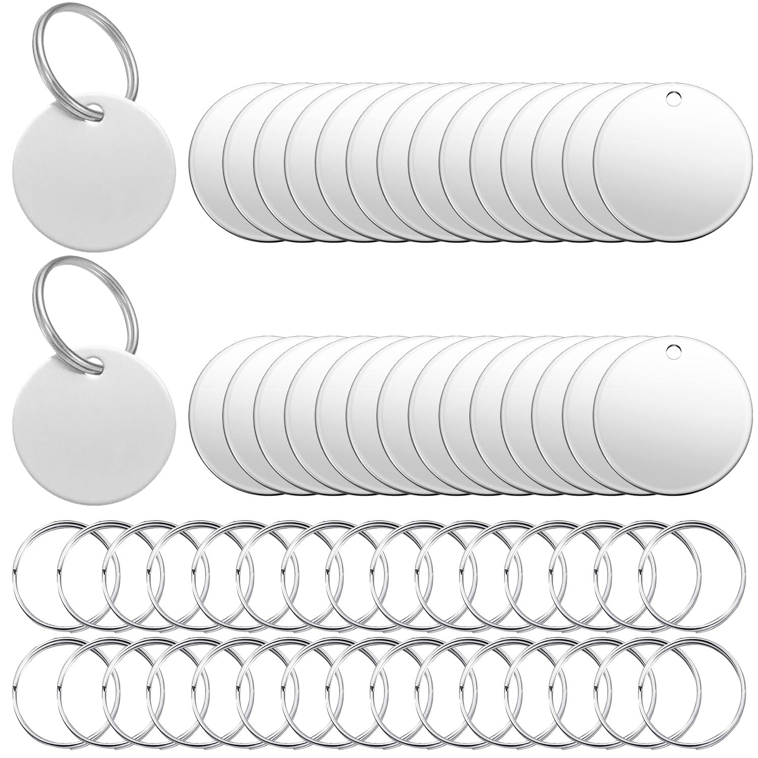 Dtoterul Stainless Steel Pendant Blank Pack of 20 Dog Tag Blank Round Engraving Blanks Stainless Steel Blanks Dog Tags Key Ring Stainless Steel Blank Writeable Blank Pendant Tags DIY Making Kit