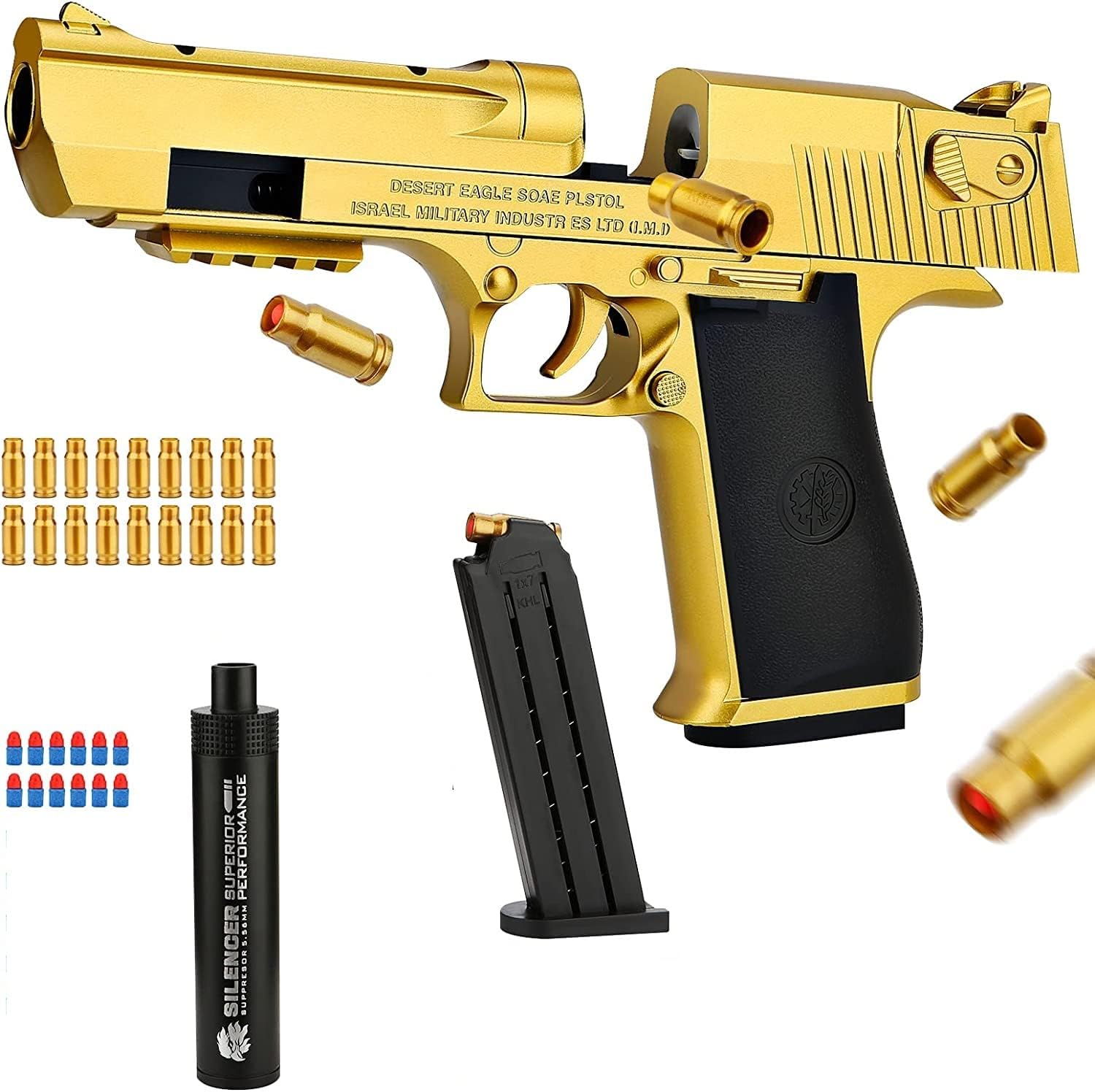 HOME BUYToy Gun for boys with Soft Bullets, Toy Pistol with Jump Ejecting Mag, Toys Foam Blaster with 30 Pcs EVA Darts, Gifts for Boys Kids and Girls Ages 7,8,9,14+, (Golden)