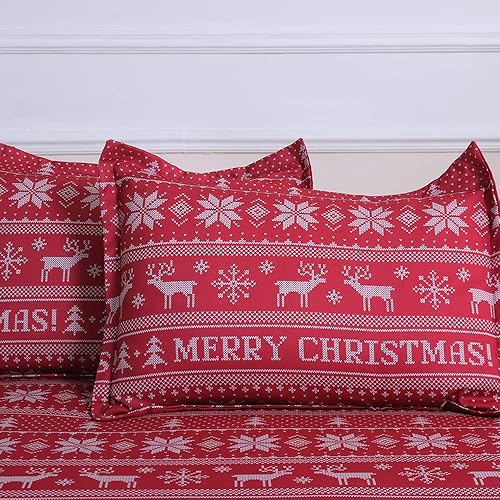 Miniatura 5 de Dykoos Juego de funda de edredón de microfibra cepillada suave de Navidad, objetos de celebración de estilo retro, color rojo, tamaño Queen con