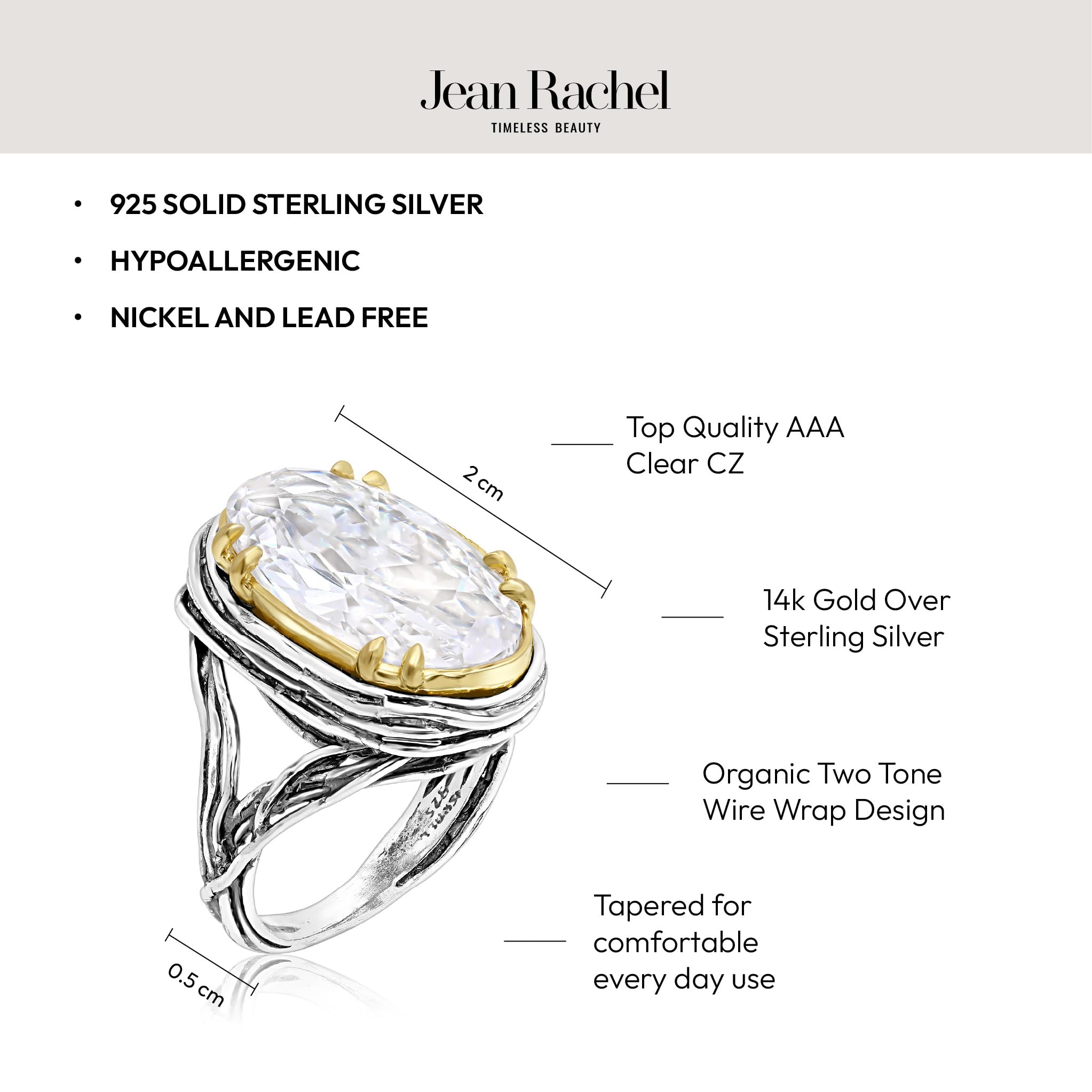 Ring aus gemischtem Metall, oval, Zirkonia, Draht-Wickelring Jean Rachel Jewelry