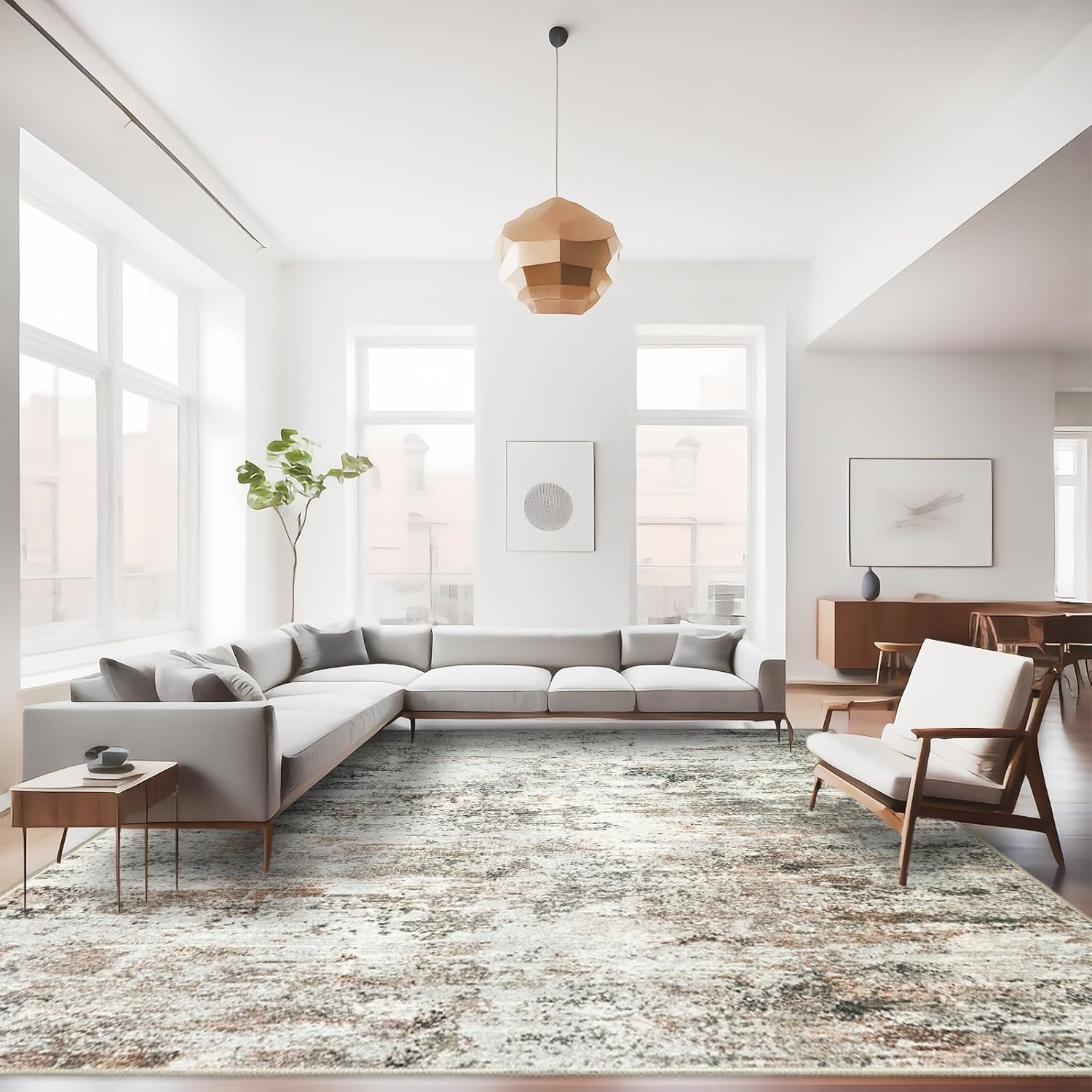 RUUGME 9X12 Abstract Area Rug:Large Washable Living Room Rug Indoor Non Slip Low Pile Carpet for Bedroom Soft Foldable Stain Resistant Distressed Thin Rug for Dining Room Kitchen 9X12 Brown Brown 9X12