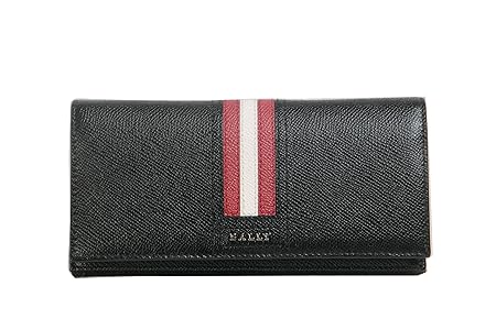 BALLY ブラックレザー 長財布 ストライプデザイン BALLYブラックレザー ストライプデザイン 長財布