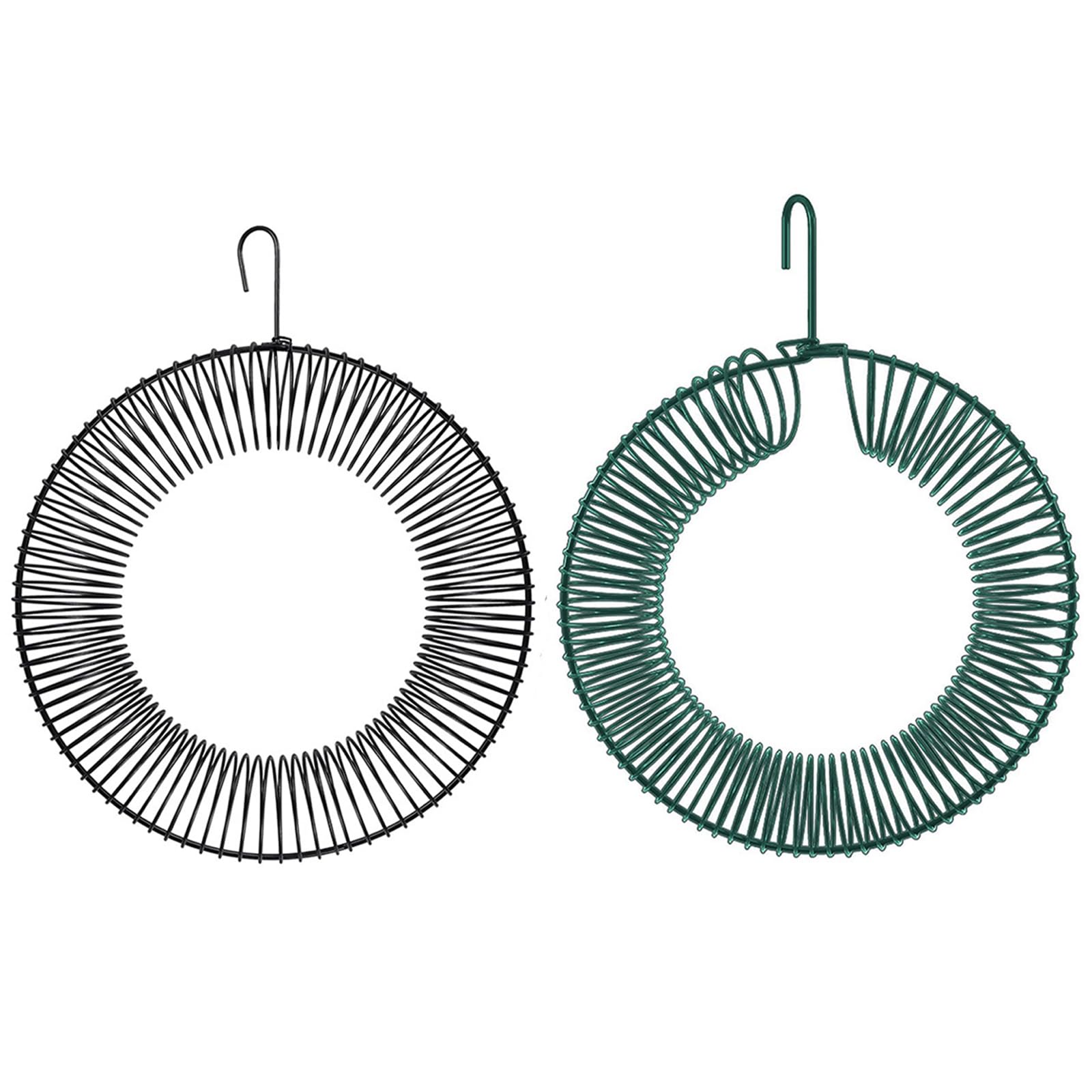 2PCS Hanging Peanut Wreath Feeder, Peanut Wreath Bird Feeder With Hanging Hook, Decorative Attracting Birds For Squirrels Feeding Garden Decoration Peanut Container (GN+BK)