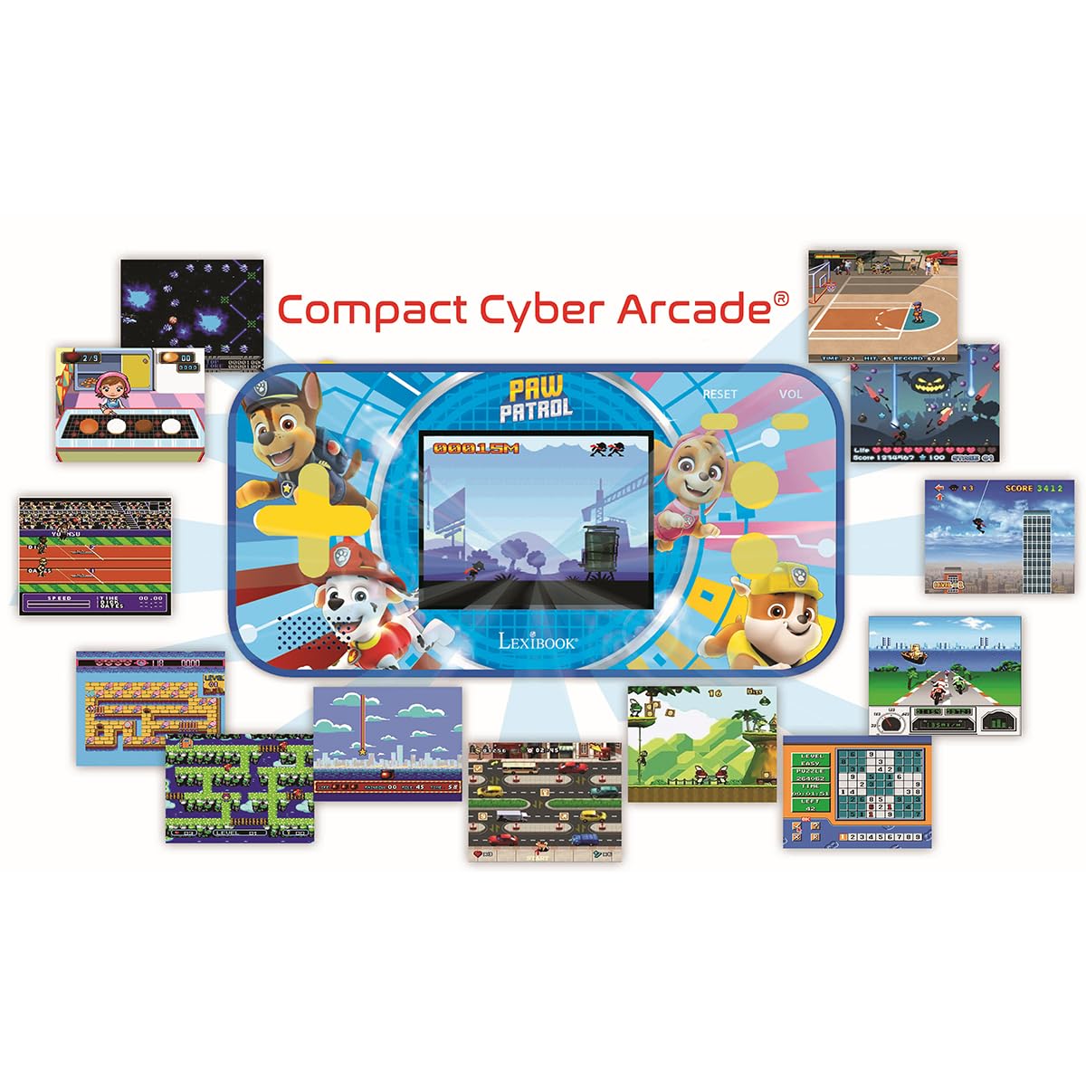 Lexibook Paw Patrol La Squadra dei Cuccioli Chase Console di Gioco Portatile Compact Cyber Arcade, 150 Giochi, LCD, Batteria, Rosso/Blu, JL2367PALXB