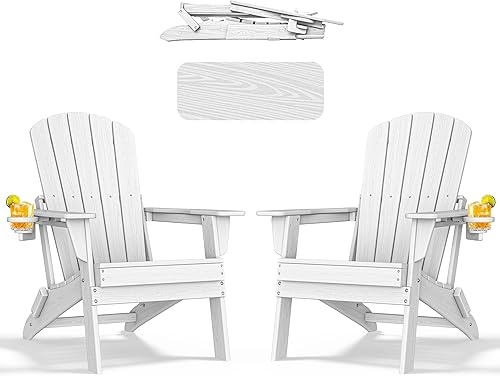nevilywood Silla Adirondack plegable, respaldo ergonómico extendido, portavasos, fácil montaje, plástico HDPE duradero, resistente a la intemperie y