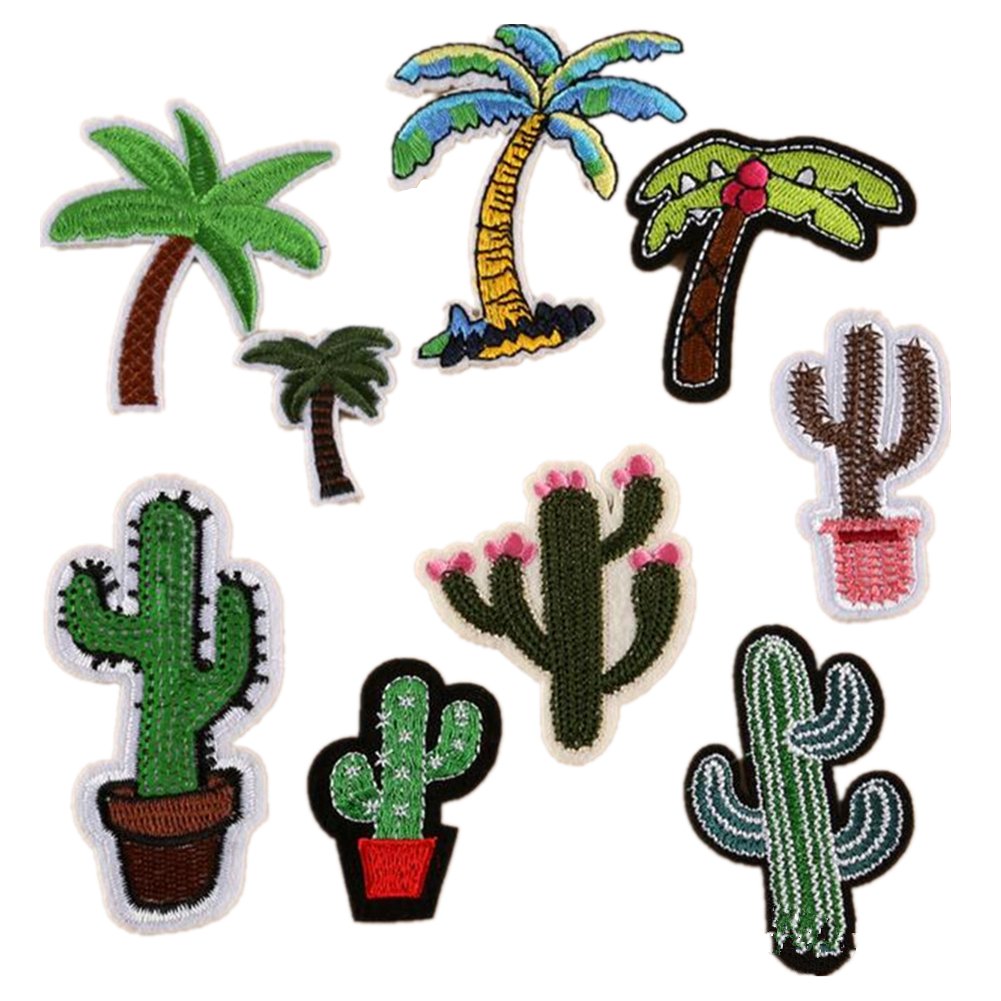 Ximkee (Pack of 9)Tropical Scenes Embroidered Sew Iron on Patches Appliques Coconut Tree Cactus Multi — image 1