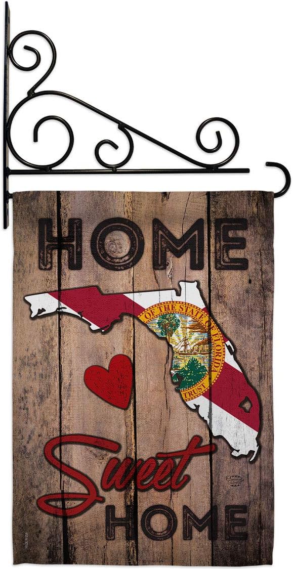 State Florida Home Sweet Garden Flag Set Wall Holder Americana States USA American Territories Republic Country Particular Area Small Decorative Gift Yard House Banner Made In 13 X 18.5