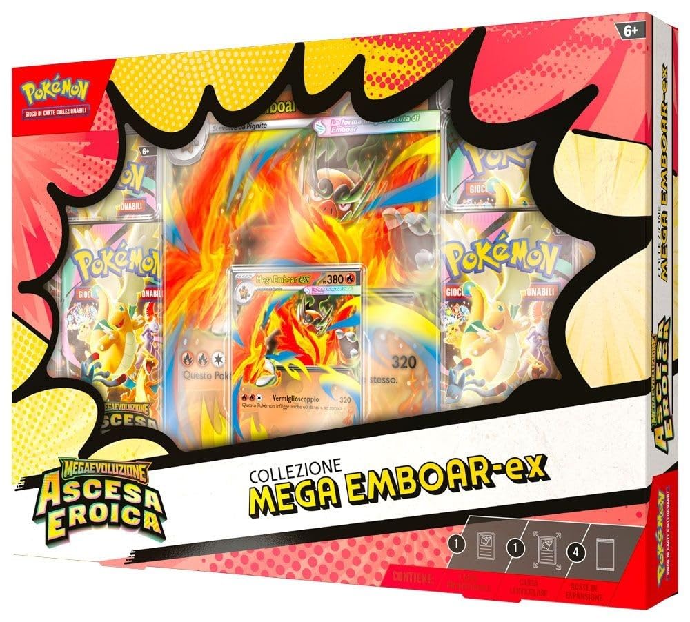 Pokémon Ascesa Eroica Collezione Mega EX Trio ITA – Mega Emboar ex, Mega Feraligatr ex, Mega Meganium ex – Set Carte Pokémon GCC Italiano più 100 Sleeves Perfect By Baruzcard