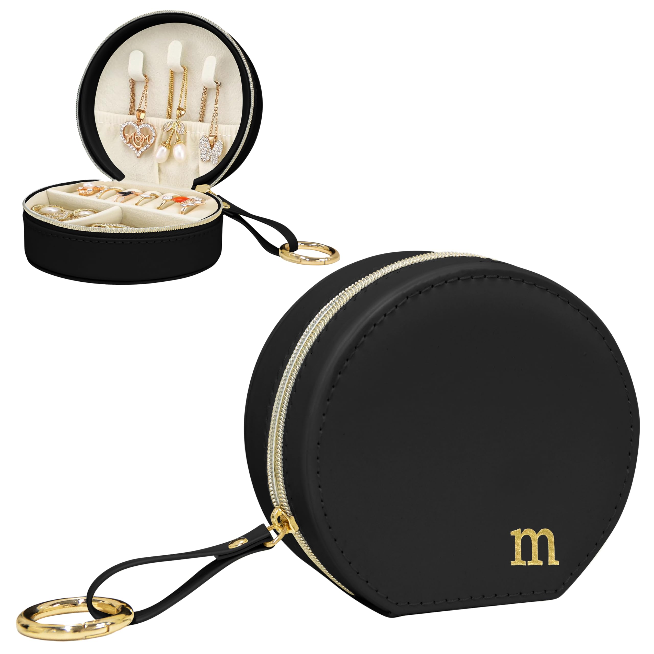 COLLECTIVE HOME Monogram Jewelry Box for Travel - 4 5 Inch Spacious Organizer with Zipper Closure Gold Chain