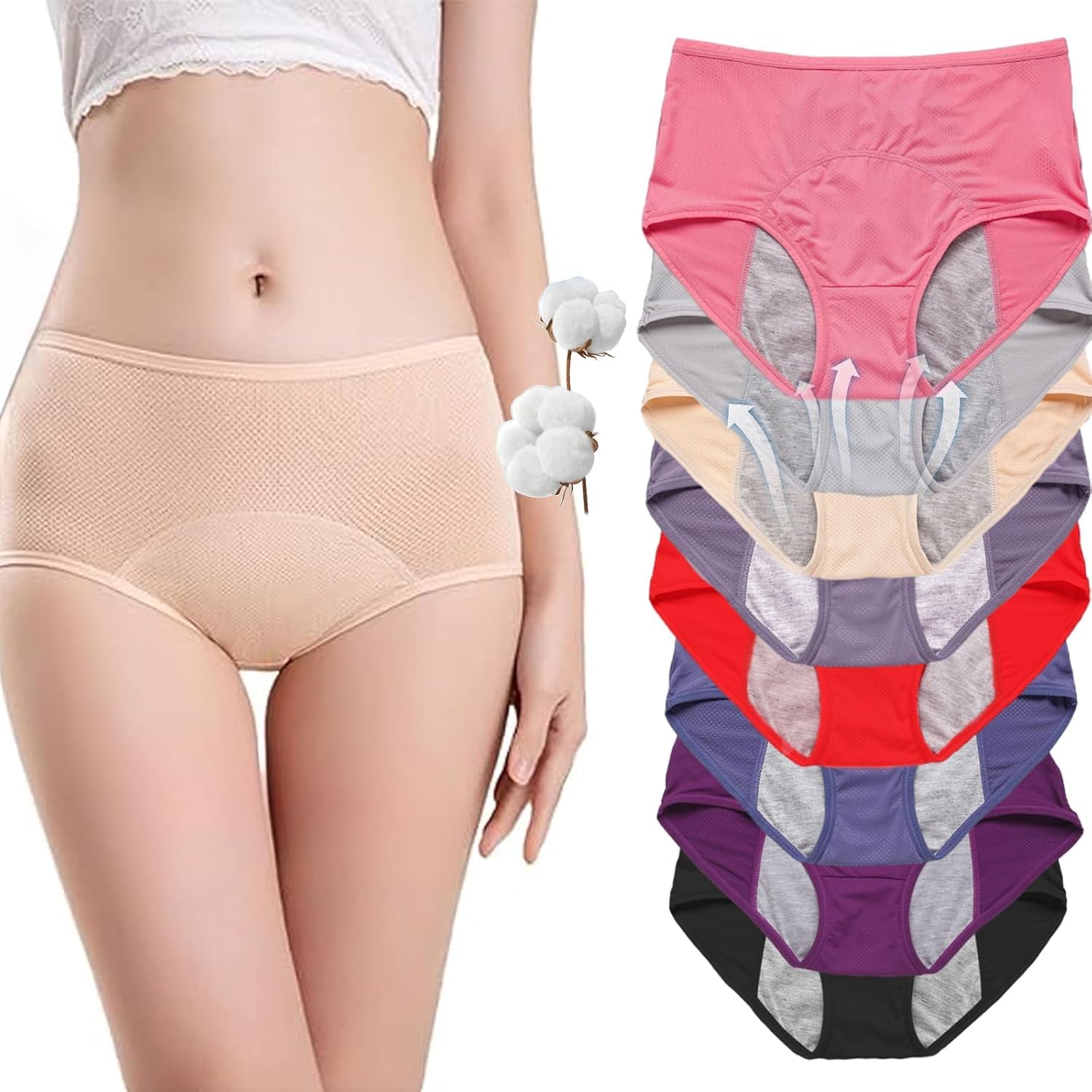 VZXATYOP Beckenbodenstützunterwäsche for Damen hoch tailliert baumwollähnlicher auslaufsicherer Slip mit leichtem Inkontinenzschutz waschbar wiederverwendbar atmungsaktiv