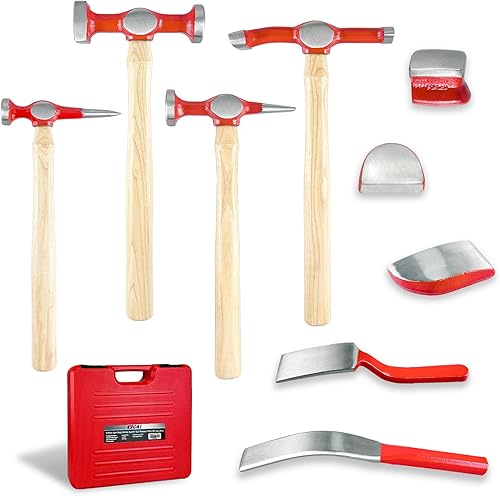 C&T Juego de herramientas de reparación de carrocería pesada de 9 piezas, kit de herramientas de reparación de carrocería de automóvil con funda de