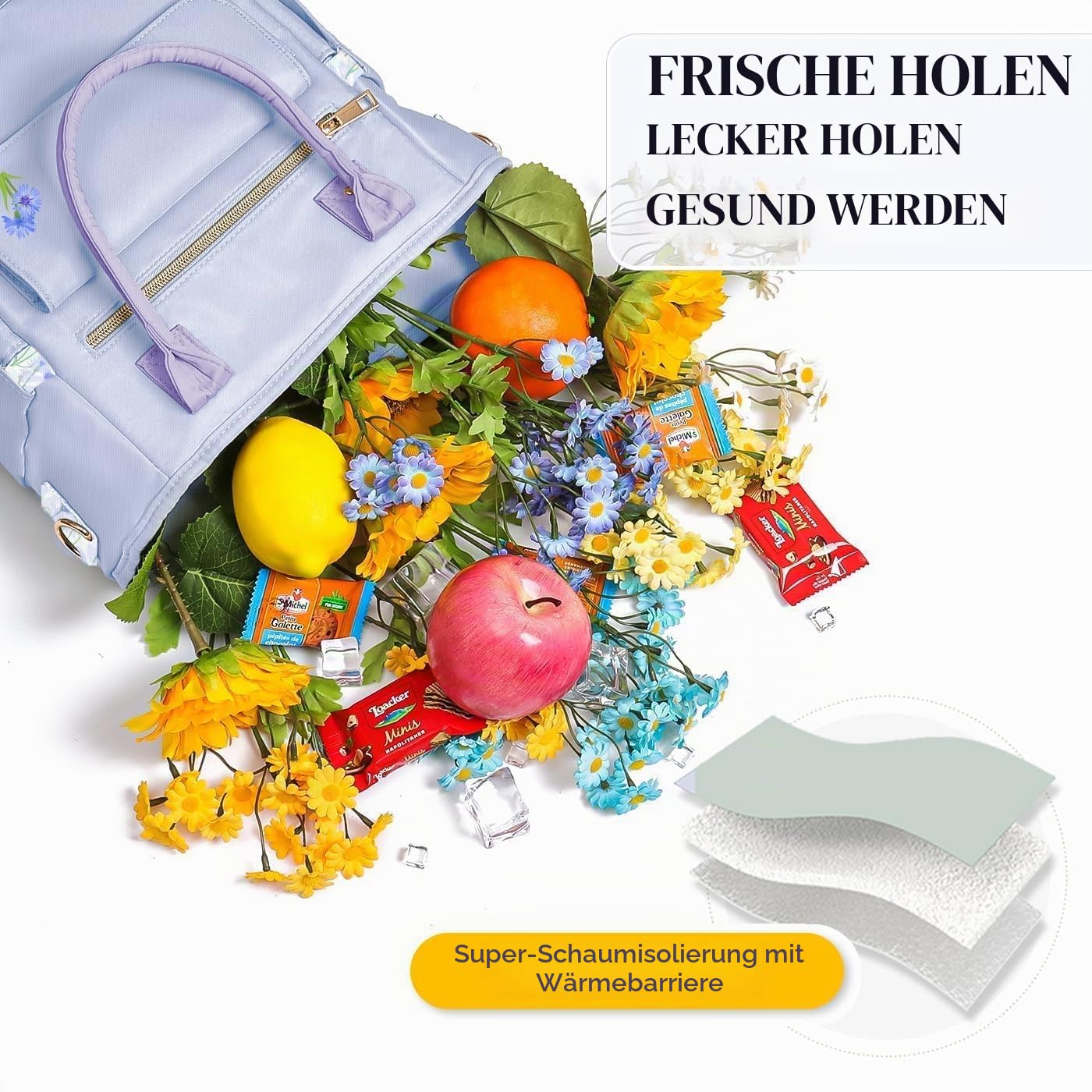 Hihealer Deluxe Lunch Tasche Damen mit Seltenem Blumenmuster - Große Auslaufsichere Isolierte Kühltasche mit Mehreren Taschen und Abnehmbarem Gurt für Arbeit/Picknick Weihnachtsgeschenke für Frauen