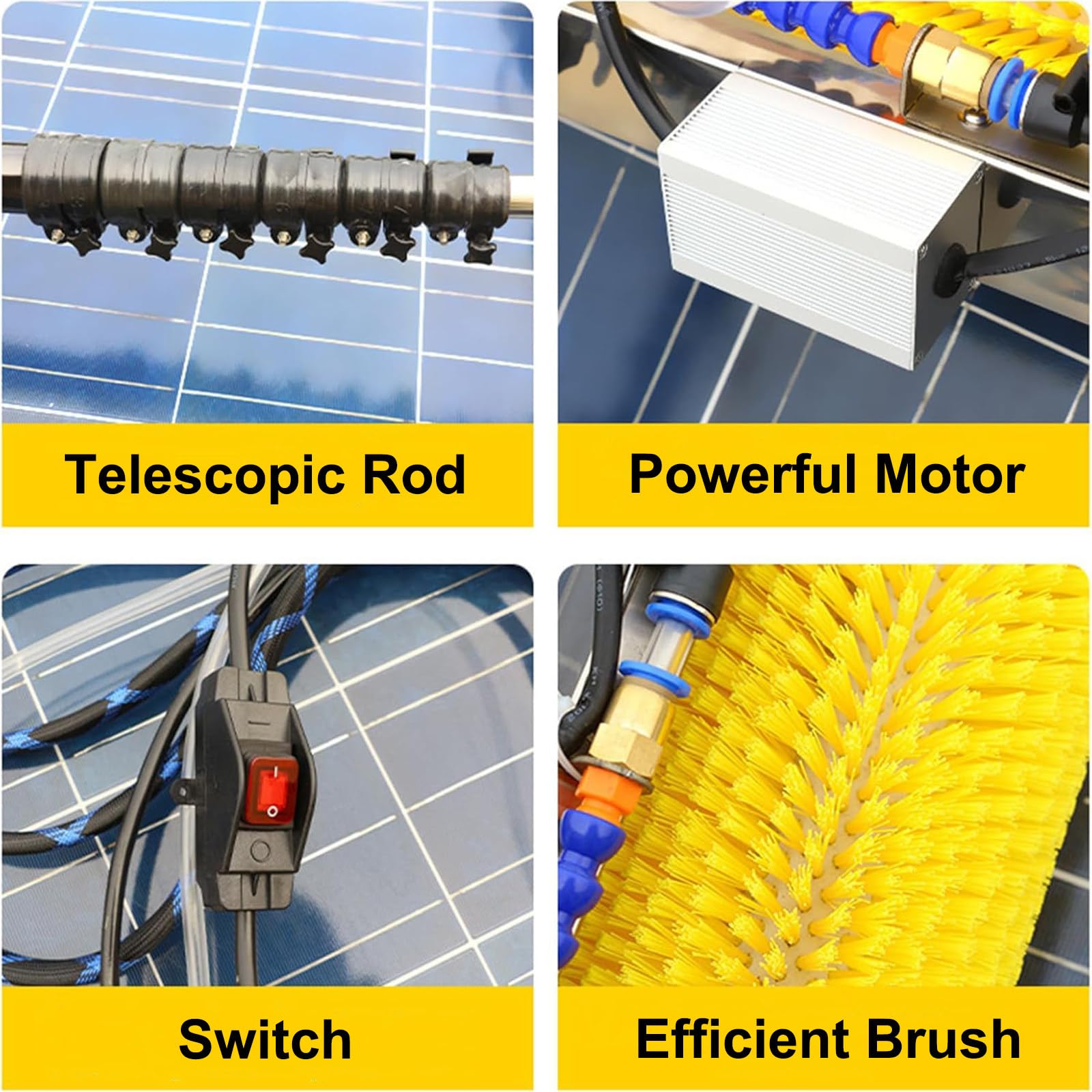 Kit di spazzole per la Pulizia di Pannelli solari - Asta telescopica da 4 m con Spazzola ad Acqua Larga 1,1 m per impianti fotovoltaici elettrici - Strumento efficiente p