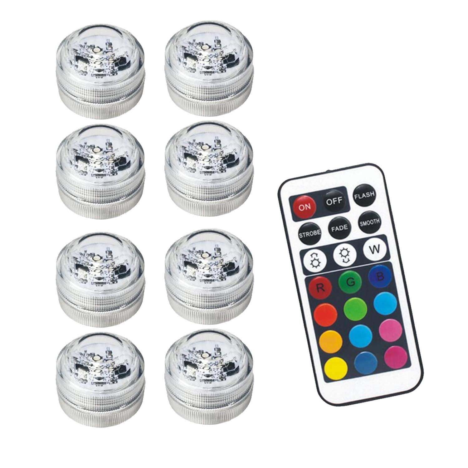 Ex-Pro Wireless LED Colour Changing Lights with 3 RGB LEDs & Remote Control, Battery Powered, for Table Top, Under Cabinets, Cupboard, Kitchen, Wardrobe - 8 Pack
