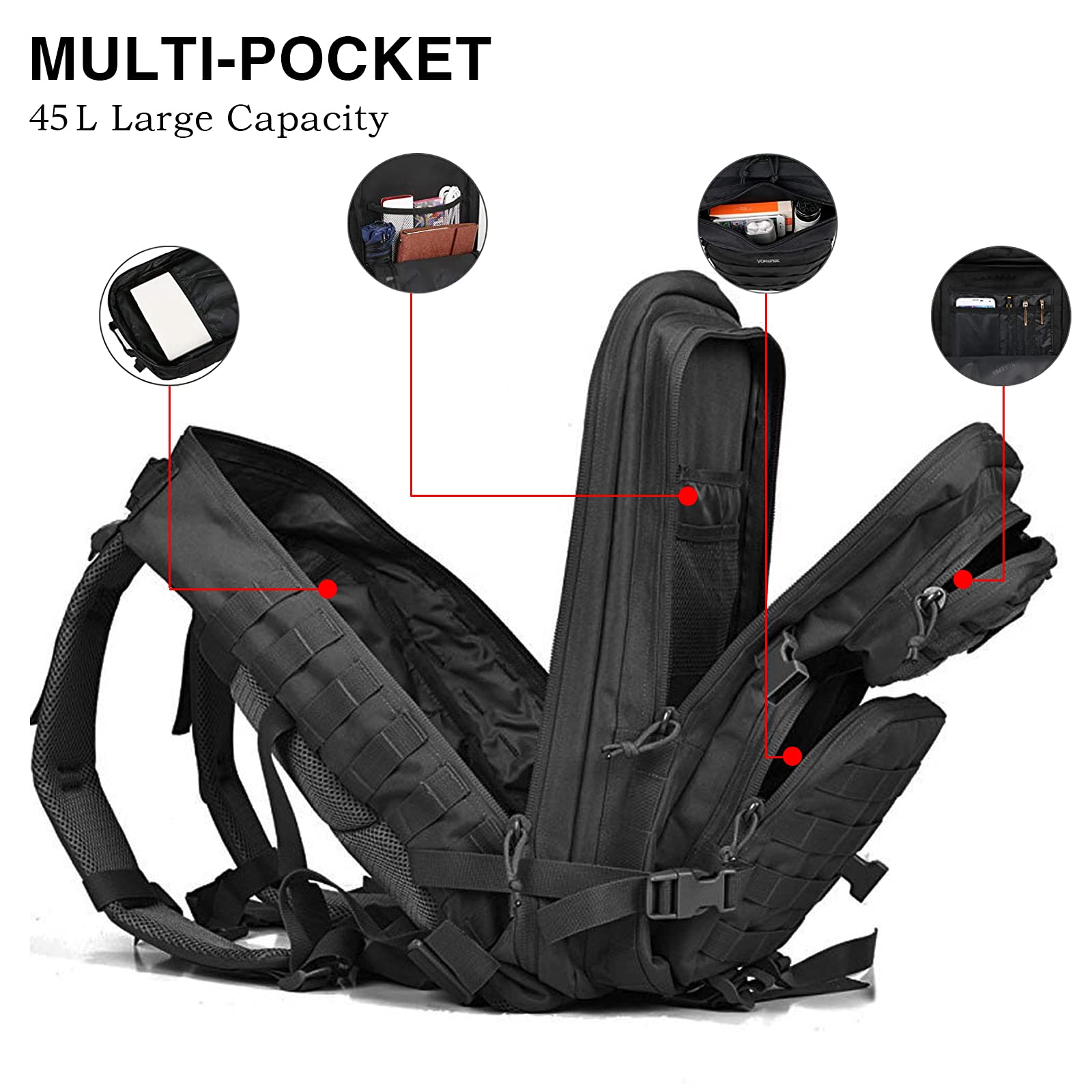 45L Military Tactical Backpack Large for Men Women Tactical Laptop