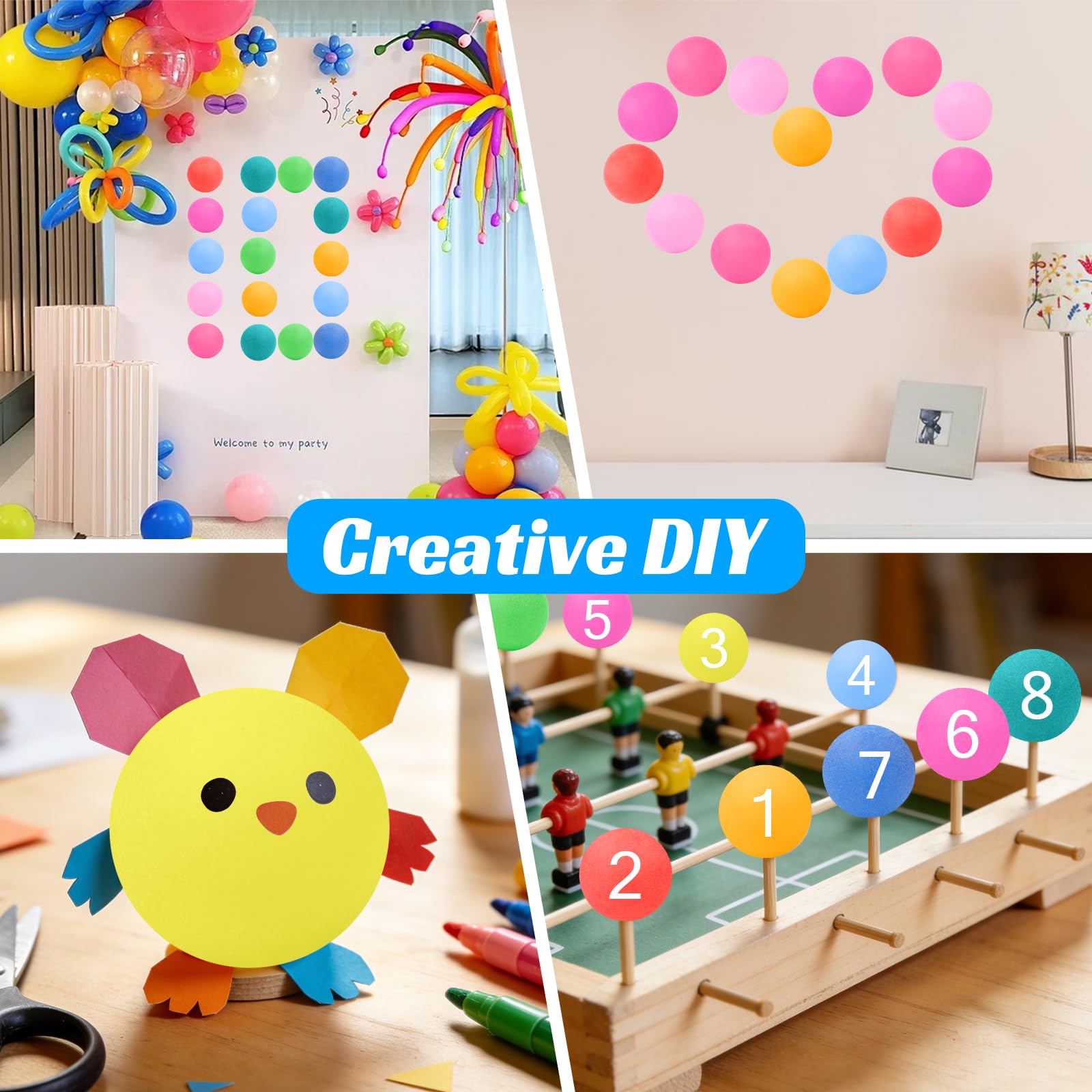 80 pelotas de ping pong multicolor de 40 mm con 80 pegatinas para decoraciones de fiestas, juegos, manualidades, proyectos de bricolaje