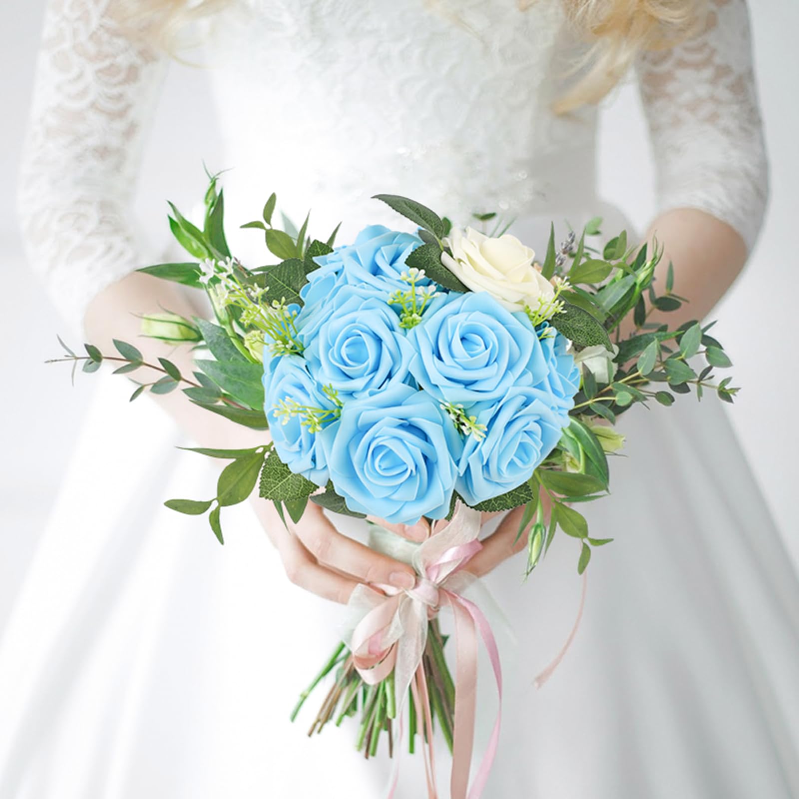 N&T NIETING Rose Artificiali In Schiuma, 25 Pezzi Blu Scuro - Con Stelo Flessibile 18cm, Testa 8cm, Per Matrimoni, Bouquet, Decorazioni Fai Da Te