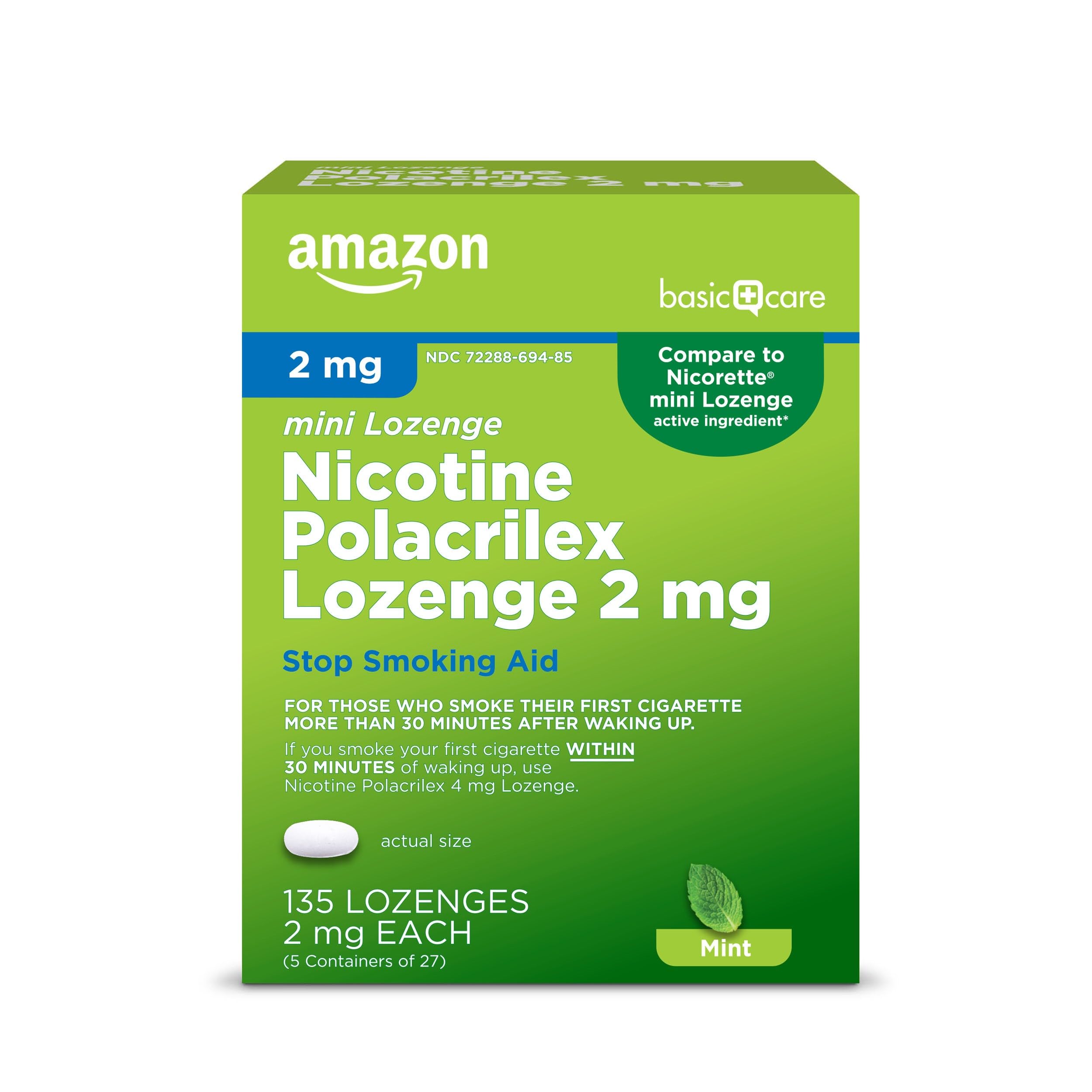 Amazon Basic Care Mini Nicotine Polacrilex Lozenge, 2 mg (Nicotine), Mint Flavor, 135 Count (Packaging may vary)