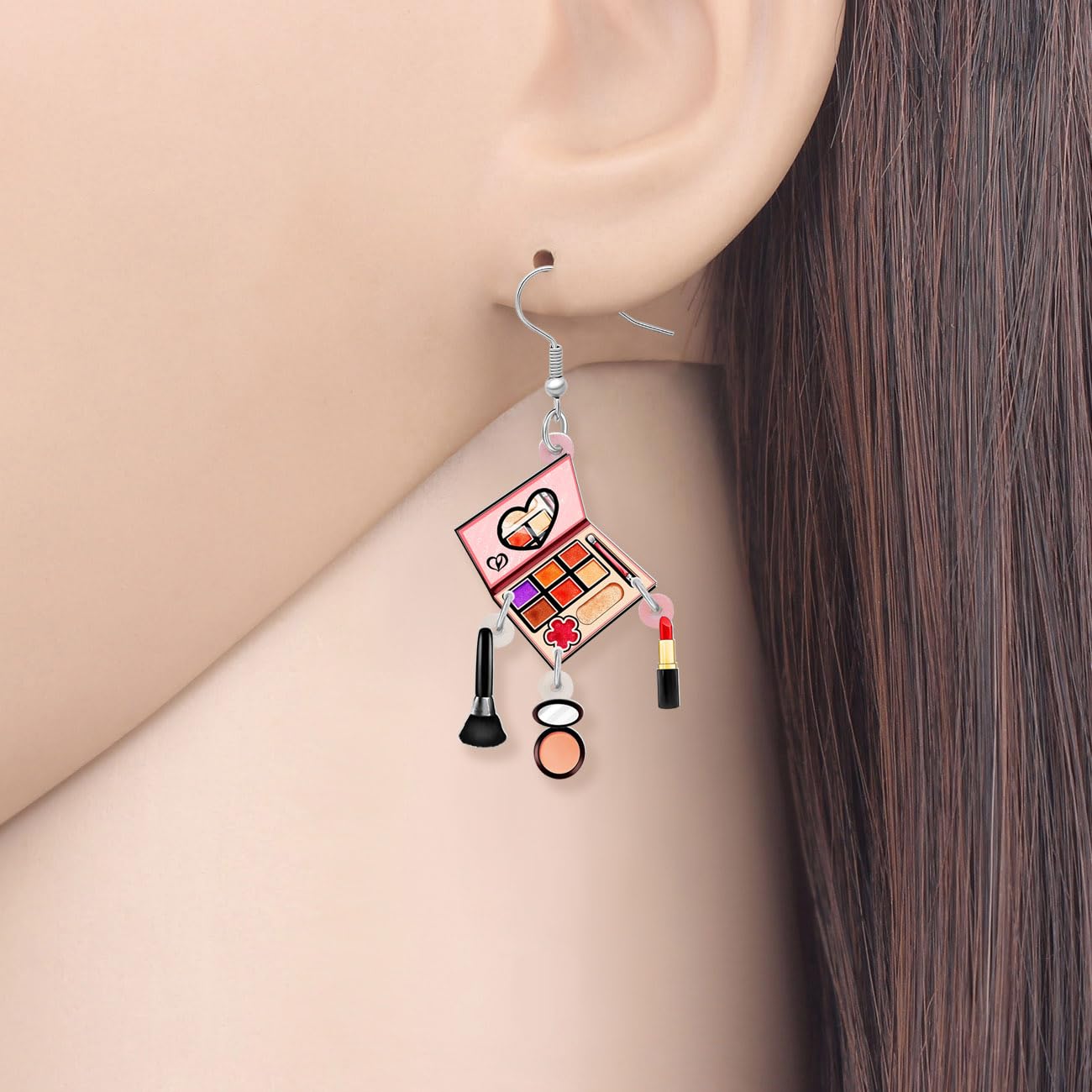 DALANE Valentines Day Makeup Dangle Earrings Gifts for Women Girls Acrylic Cute Creative Cosmetic Hypoallergenic Beauticians Jewellery for Her Decor (Eye shadow box A) - Image 2