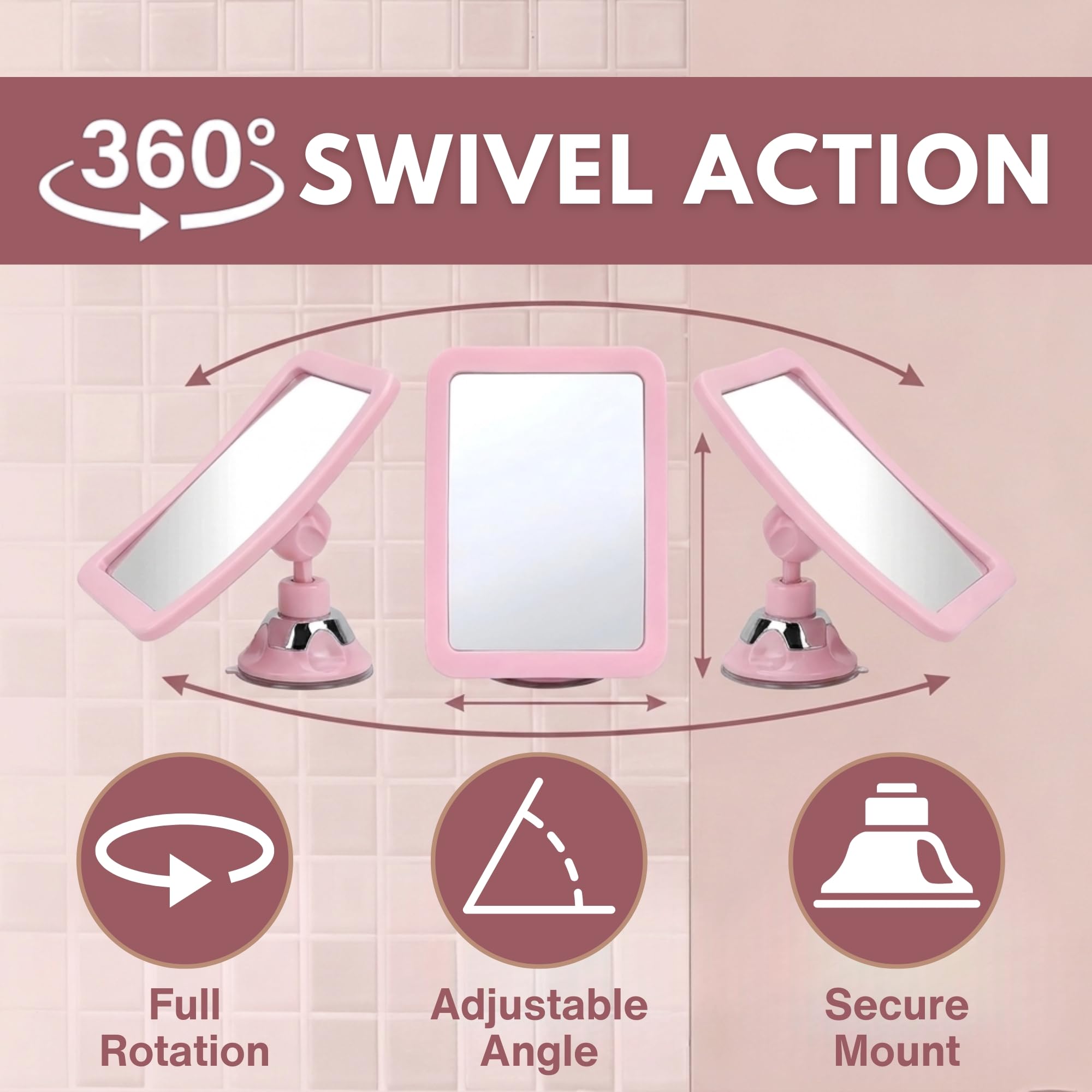 MIRRORVANA Bezmgłowe lusterko prysznicowe do rutynowych zabiegów pielęgnacyjnych, przeciwmgielne, nietłukąca się konstrukcja z silnym ssaniem i obrotem o 360°, idealne łazienkowe lusterko kosmetyczne