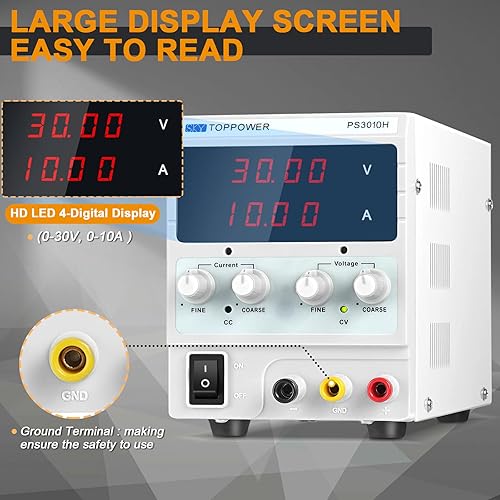 Miniatura 7 de Fuente de alimentación de CC variable 30 V 10 A regulable conmutación ajustable de banco de CC con pantalla de alimentación LED de 4 dígitos ajustes